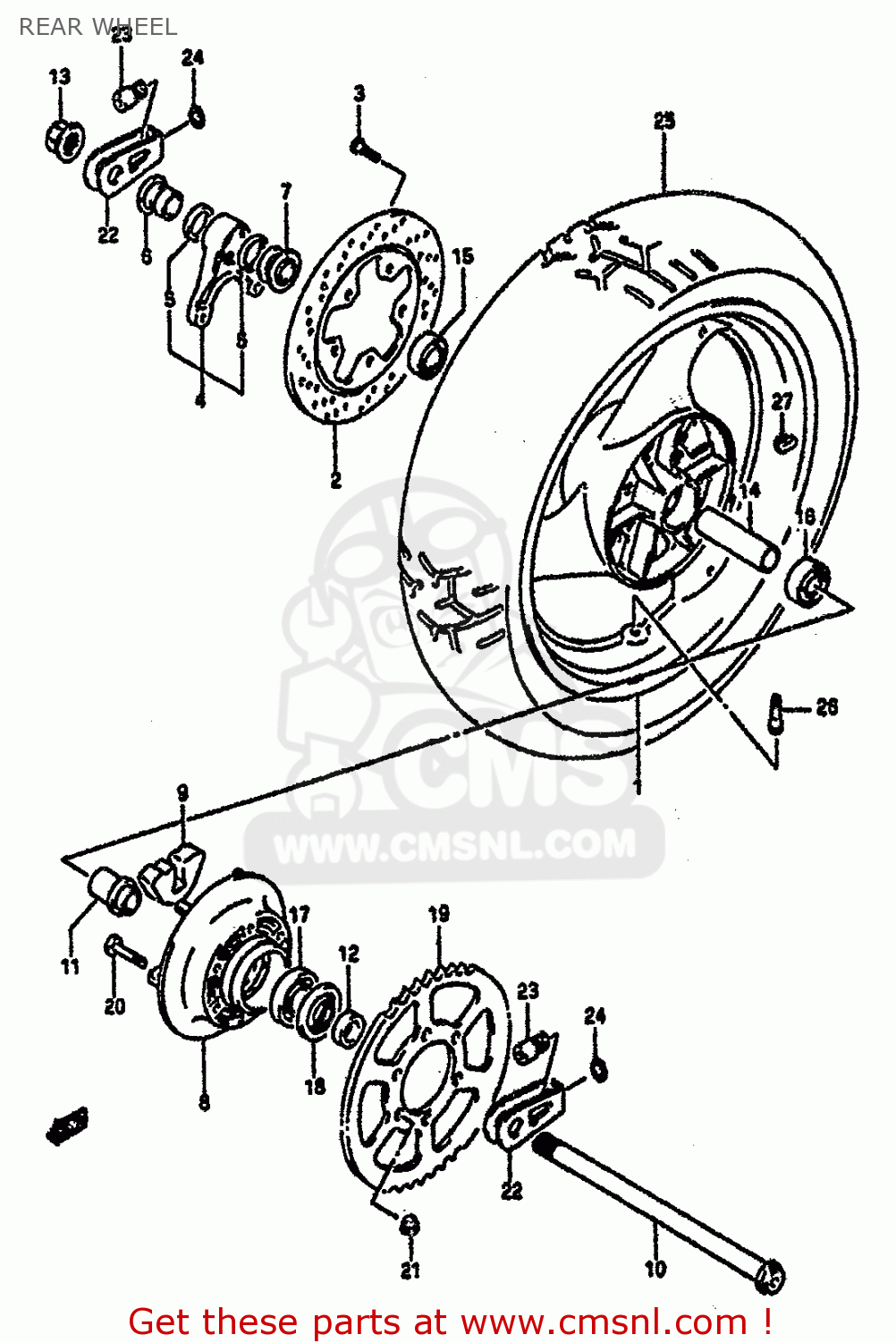 REAR WHEEL GSXR1100 1991 (M) (E01 E02 E04 15 16 17 18 21 22 24 25 34 39 53)