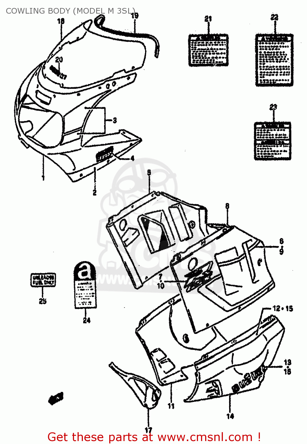 COWLING BODY (MODEL M 3SL) GSXR1100 1991 (M) (E01 E02 E04 15 16 17 18 21 22 24 25 34 39 53)