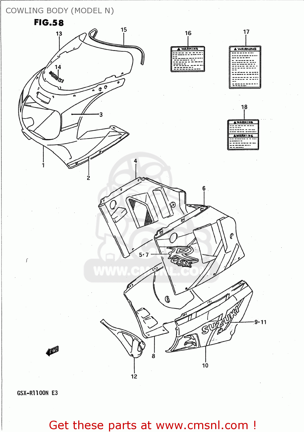 COWLING BODY (MODEL N) GSXR1100 1991 (M) USA (E03)
