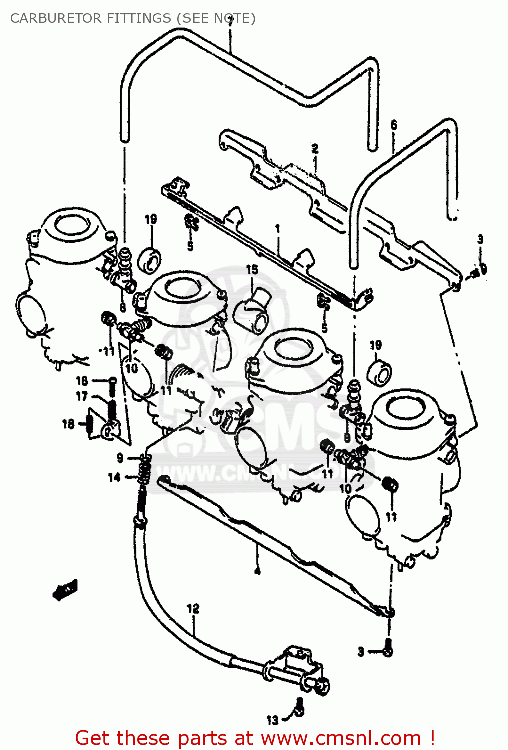 CARBURETOR FITTINGS (SEE NOTE) GSXR1100 1992 (N) (E01 E02 E04 15 16 17 18 21 22 24 25 34 39 53)