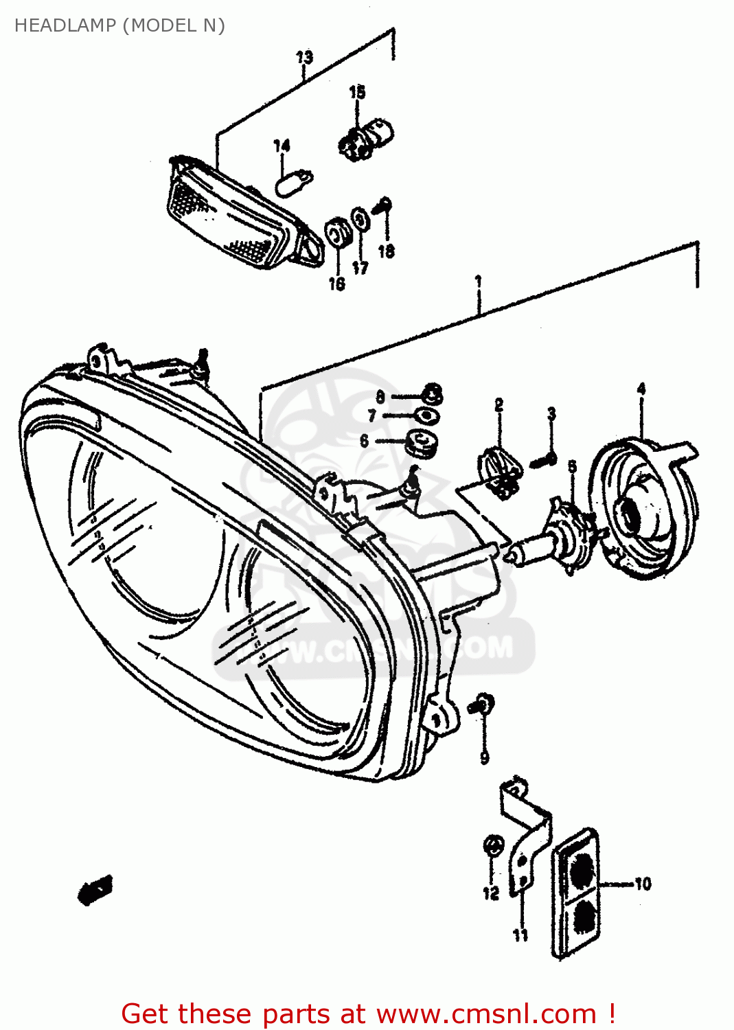 HEADLAMP (MODEL N) GSXR1100 1992 (N) (E01 E02 E04 15 16 17 18 21 22 24 25 34 39 53)