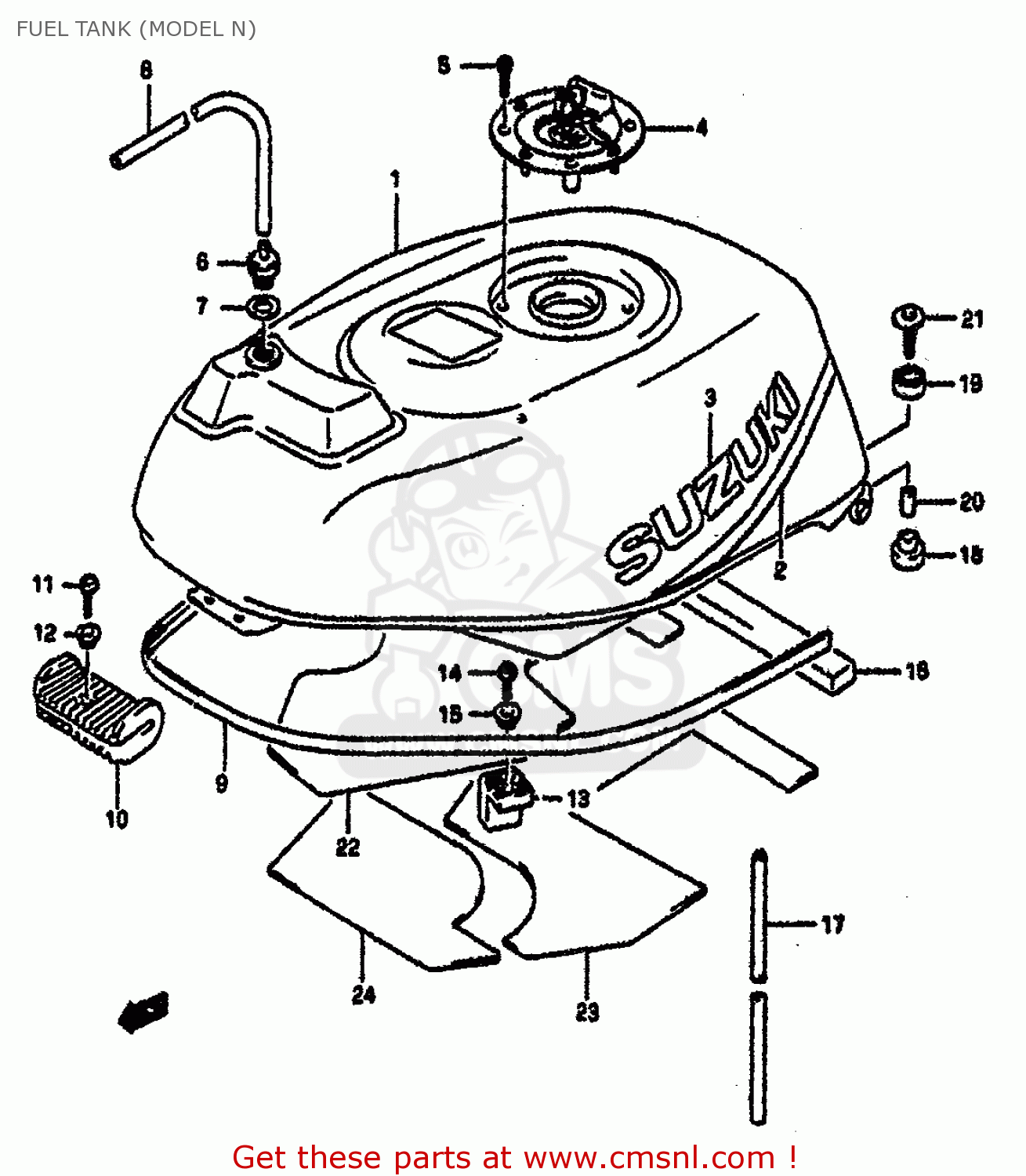 FUEL TANK (MODEL N) GSXR1100 1992 (N) (E01 E02 E04 15 16 17 18 21 22 24 25 34 39 53)
