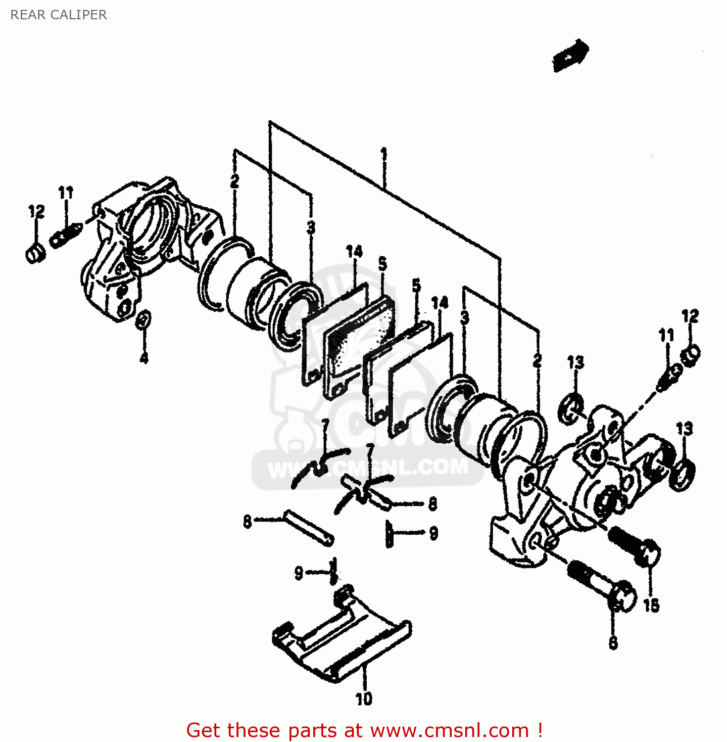 REAR CALIPER GSXR1100 1992 (N) (E01 E02 E04 15 16 17 18 21 22 24 25 34 39 53)
