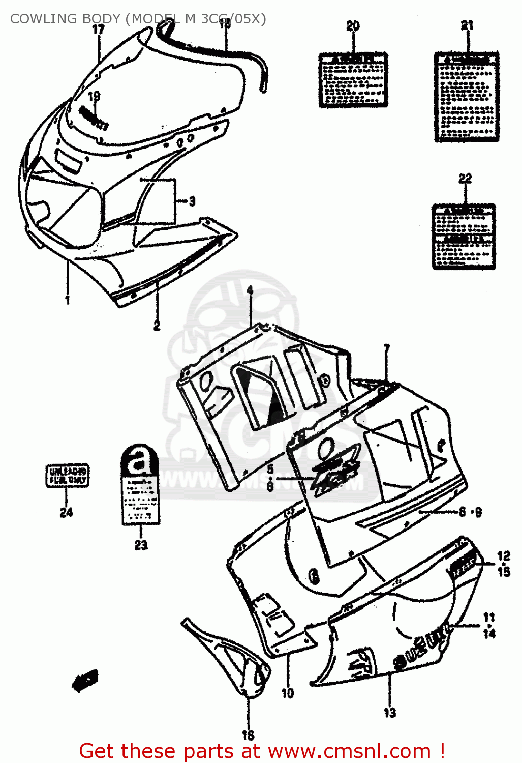 COWLING BODY (MODEL M 3CG/05X) GSXR1100 1992 (N) (E01 E02 E04 15 16 17 18 21 22 24 25 34 39 53)