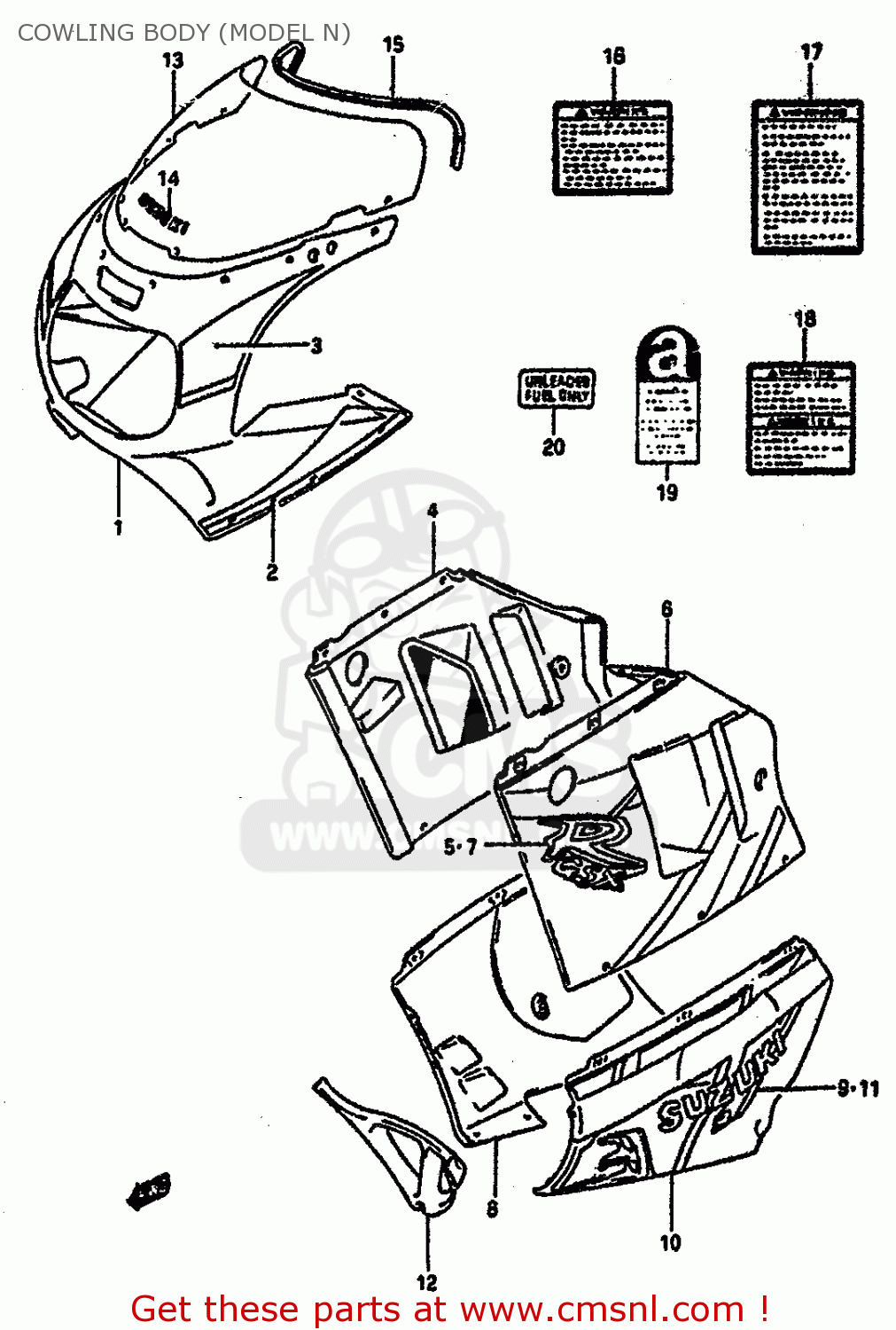 COWLING BODY (MODEL N) GSXR1100 1992 (N) (E01 E02 E04 15 16 17 18 21 22 24 25 34 39 53)