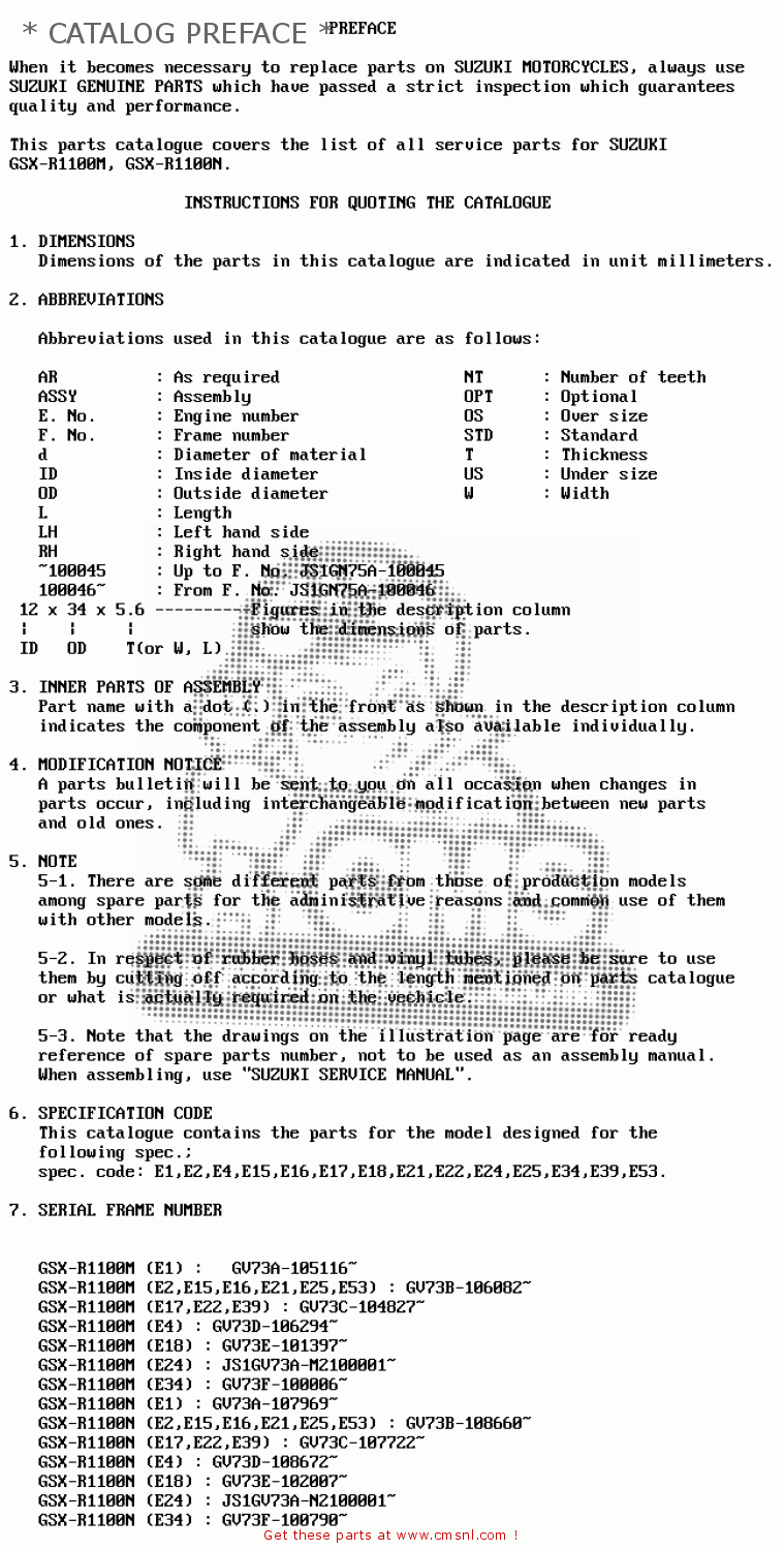 * CATALOG PREFACE * GSXR1100 1992 (N) (E01 E02 E04 15 16 17 18 21 22 24 25 34 39 53)