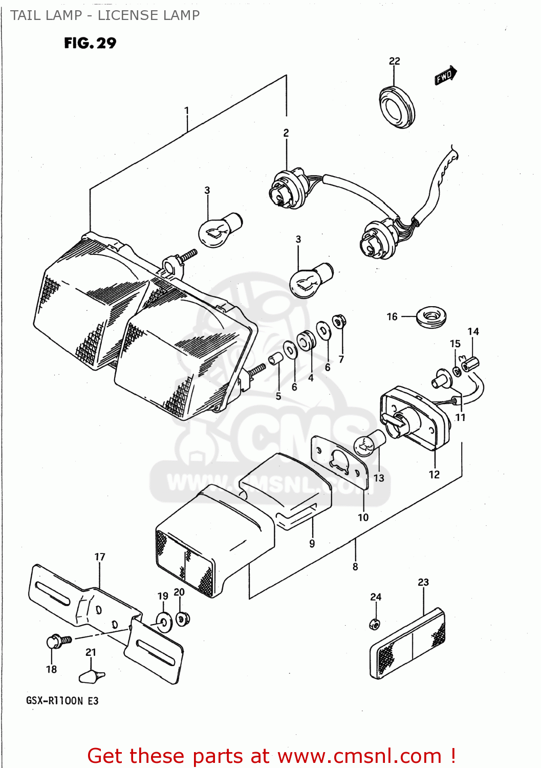 TAIL LAMP - LICENSE LAMP GSXR1100 1992 (N) USA (E03)