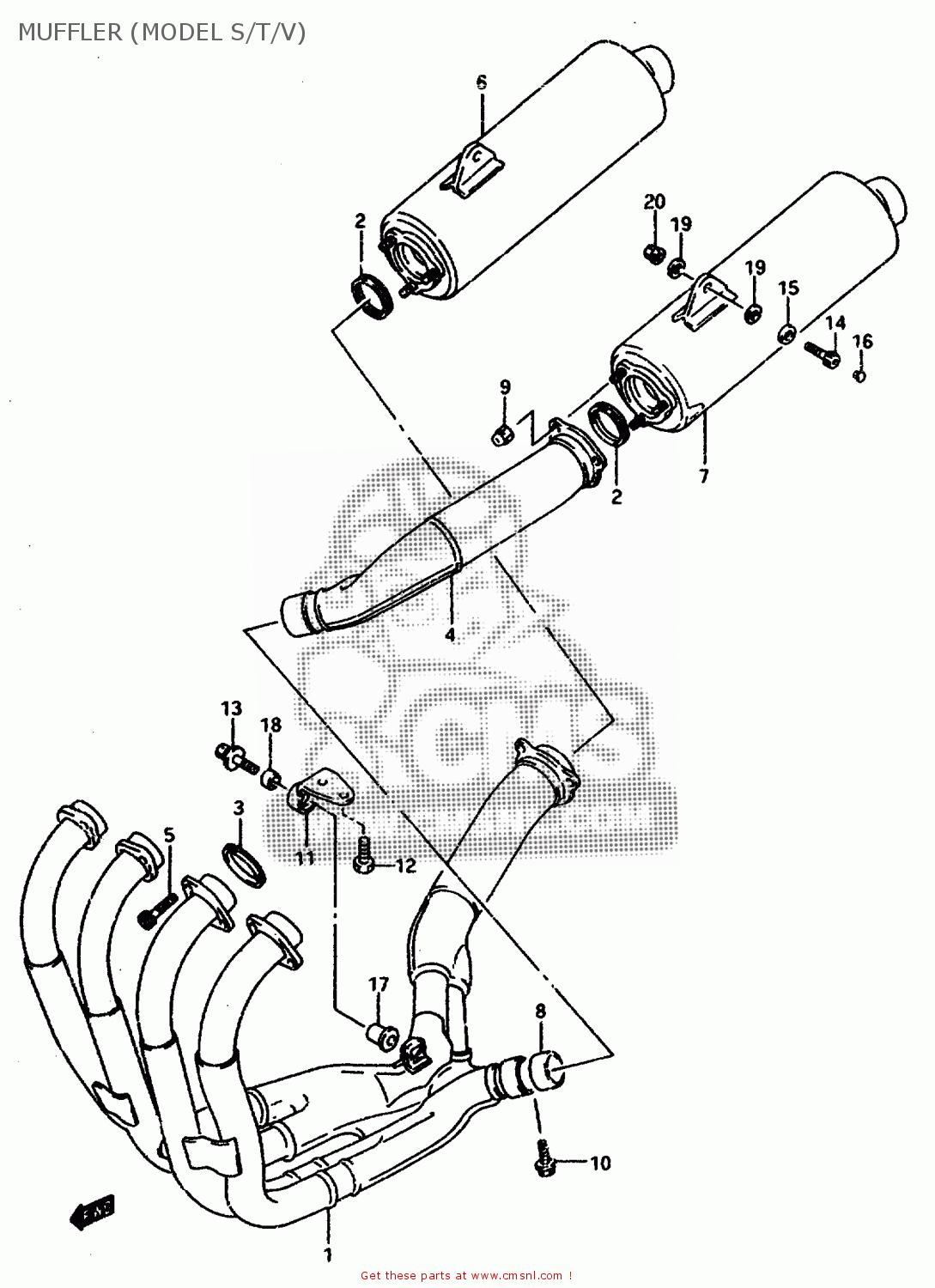 MUFFLER (MODEL S/T/V) GSXR1100W 1993 (P) (E01 E02 E04 E15 E17 18 21 22 24 25 34 39 53)