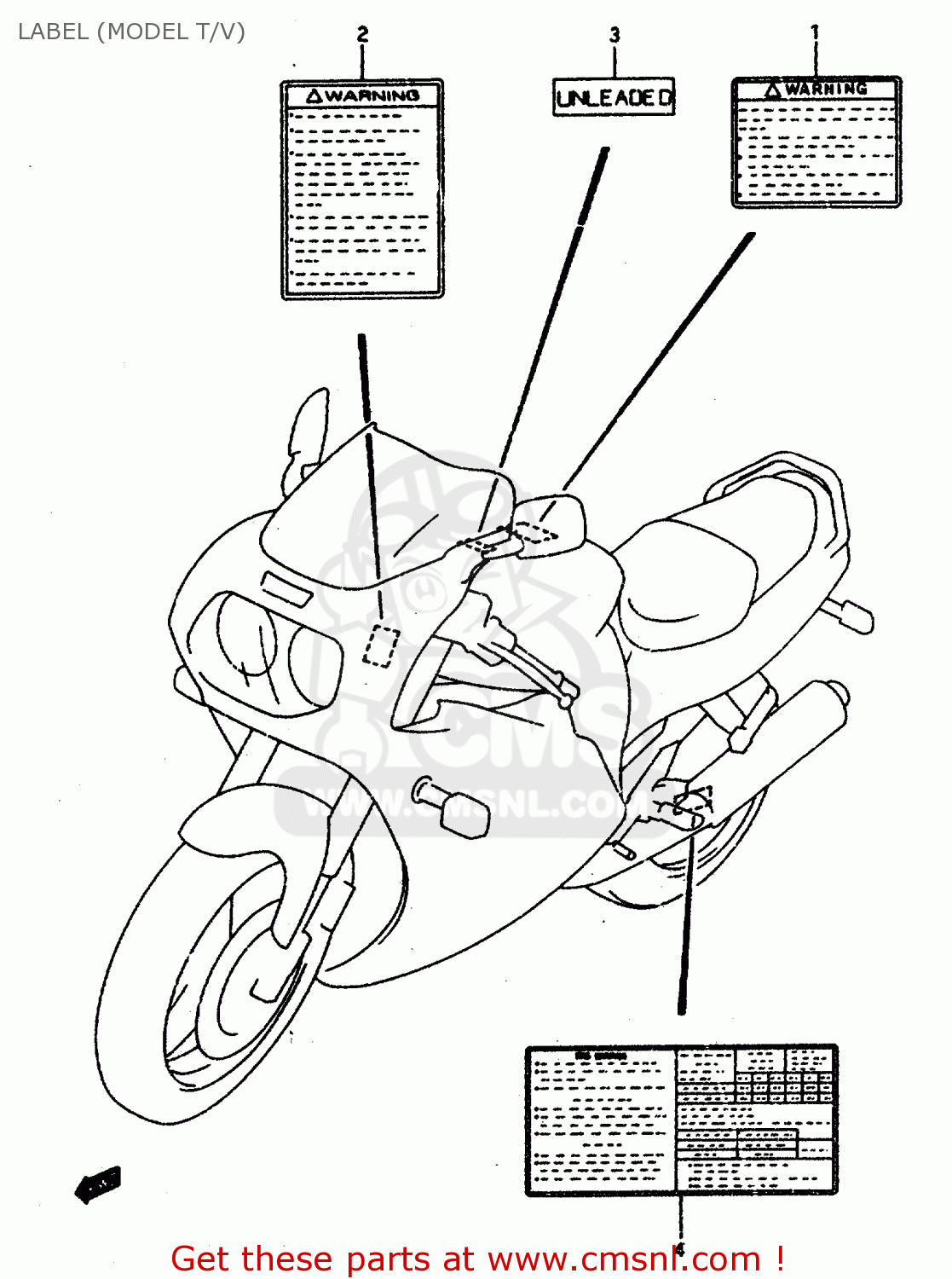 LABEL (MODEL T/V) GSXR1100W 1993 (P) (E01 E02 E04 E15 E17 18 21 22 24 25 34 39 53)