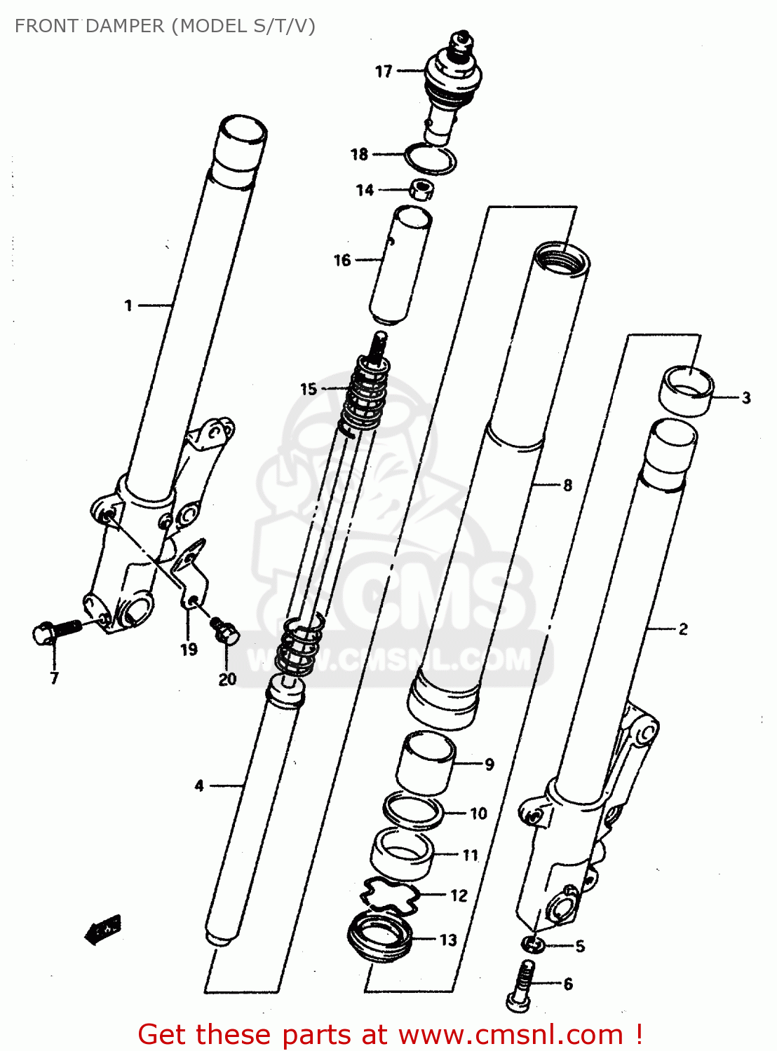 FRONT DAMPER (MODEL S/T/V) GSXR1100W 1993 (P) (E01 E02 E04 E15 E17 18 21 22 24 25 34 39 53)