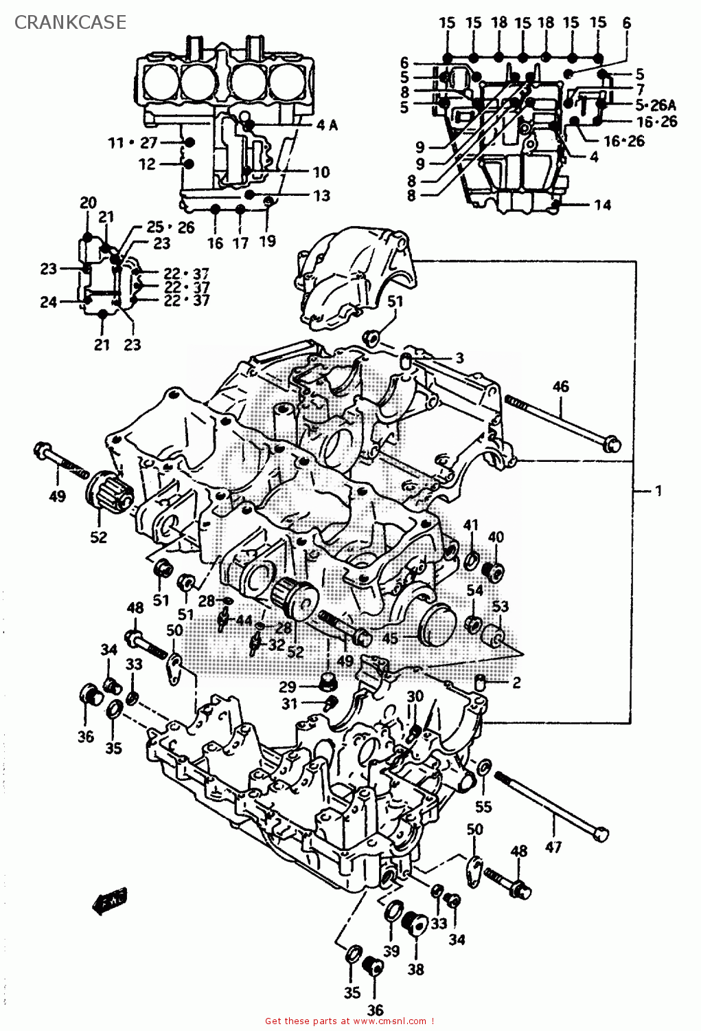 CRANKCASKE GSXR1100W 1993 (P) (E01 E02 E04 E15 E17 18 21 22 24 25 34 39 53)