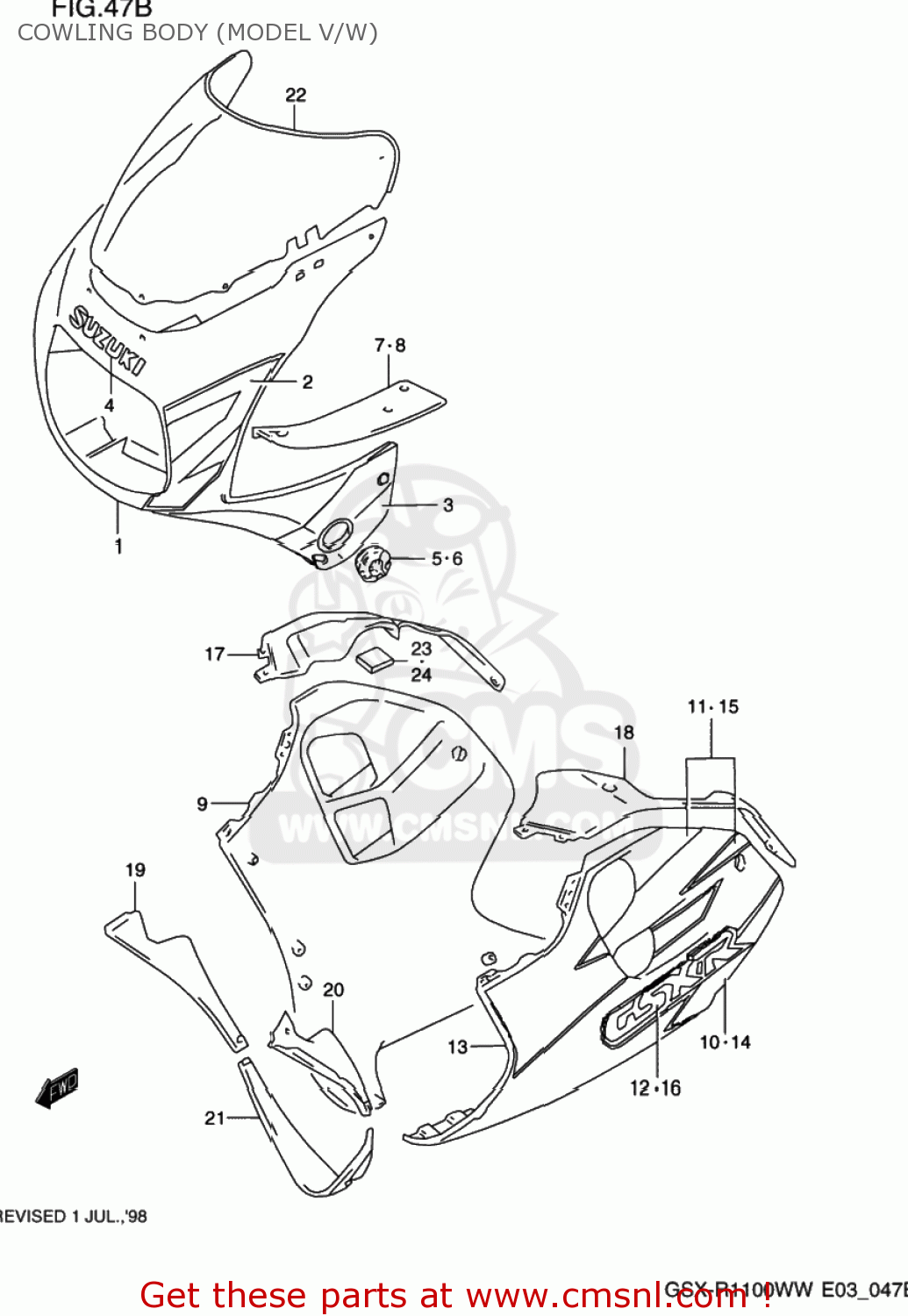 COWLING BODY (MODEL V/W) GSXR1100W 1993 (P) USA (E03)