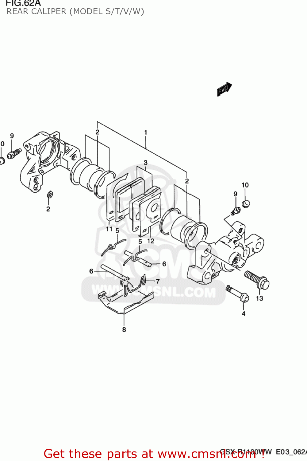 REAR CALIPER (MODEL S/T/V/W) GSXR1100W 1993 (P) USA (E03)