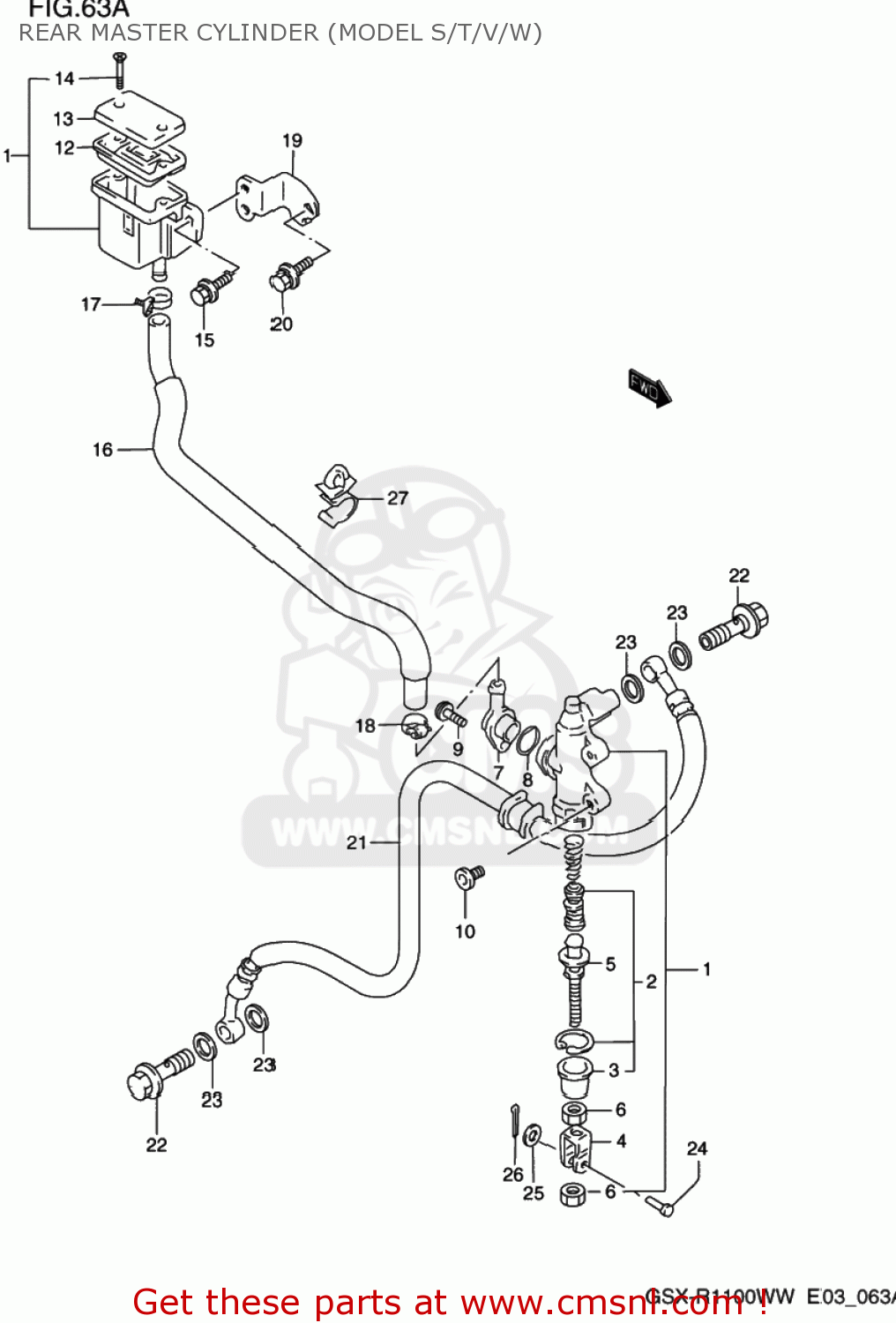 REAR MASTER CYLINDER (MODEL S/T/V/W) GSXR1100W 1993 (P) USA (E03)