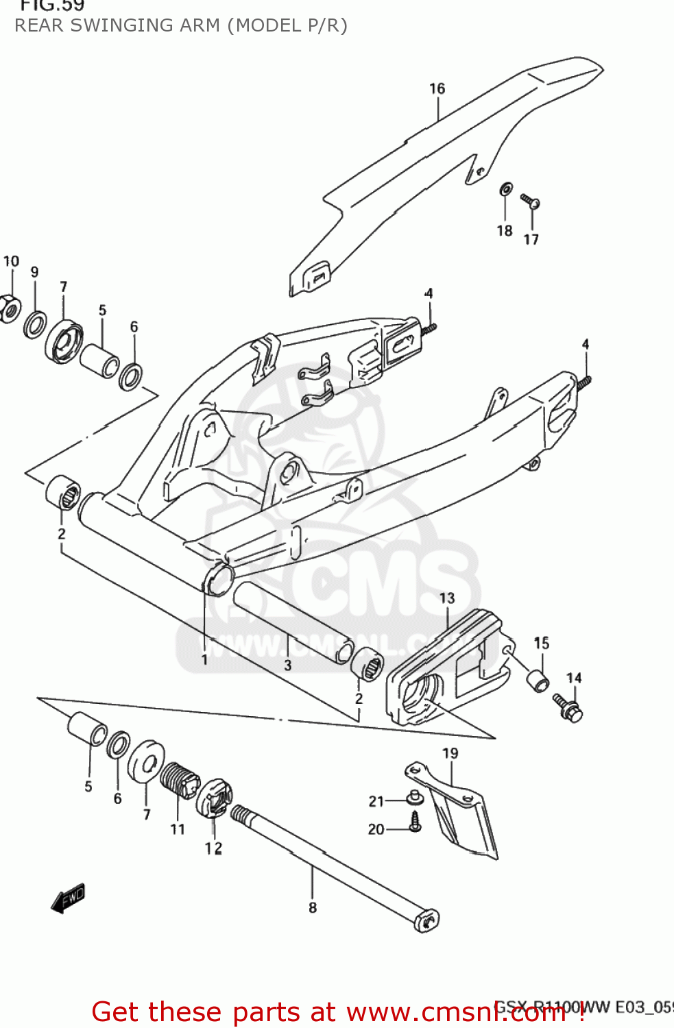 REAR SWINGING ARM (MODEL P/R) GSXR1100W 1993 (P) USA (E03)