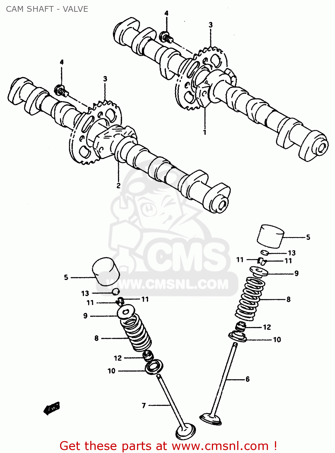 CAM SHAFT - VALVE GSXR1100W 1994 (R) (E01 E02 E04 E15 E17 18 21 22 24 25 34 39 53)