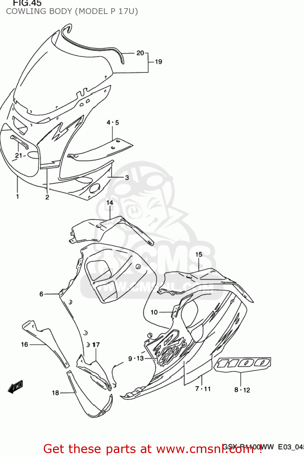 COWLING BODY (MODEL P 17U) GSXR1100W 1994 (R) USA (E03)