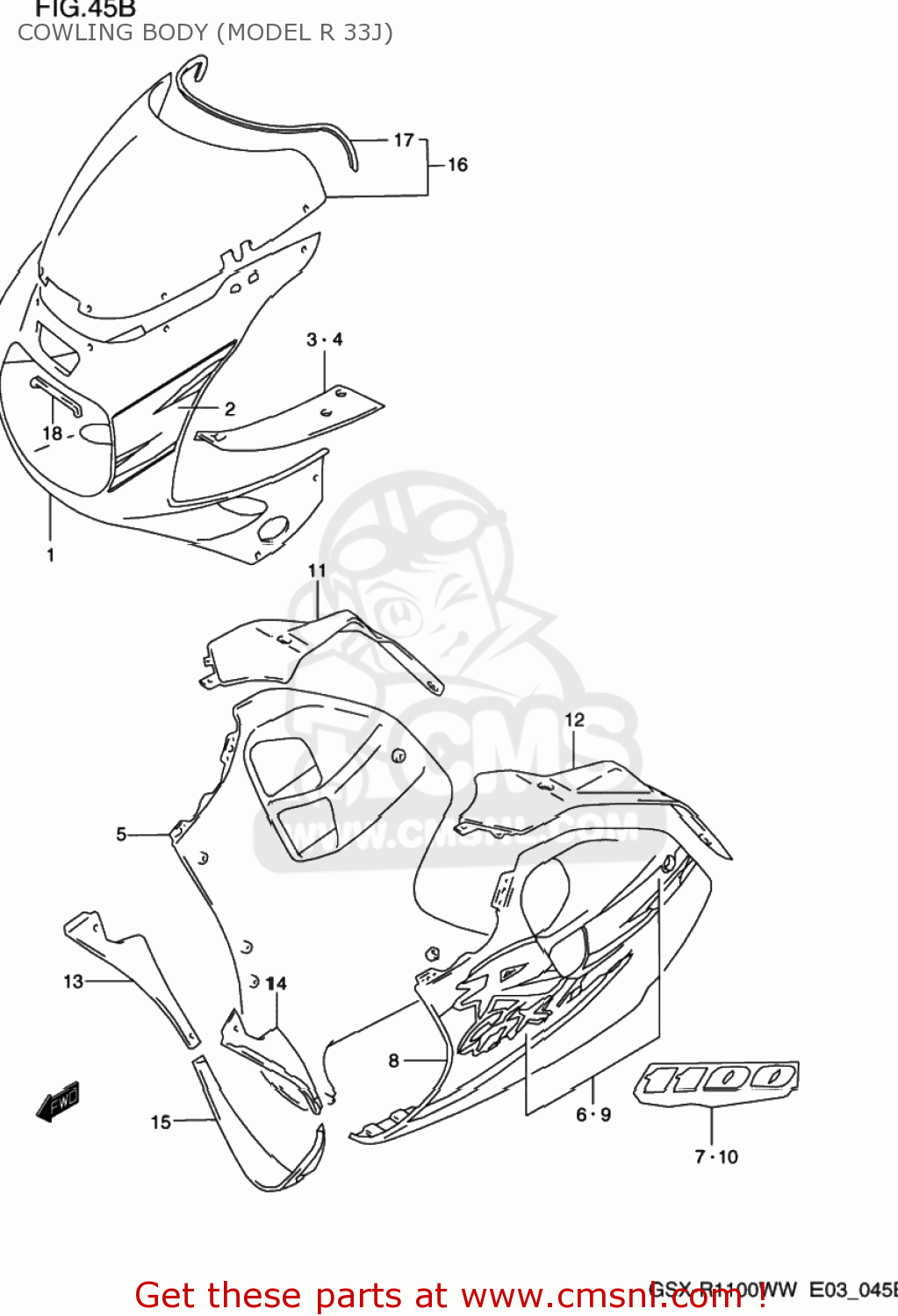 COWLING BODY (MODEL R 33J) GSXR1100W 1994 (R) USA (E03)