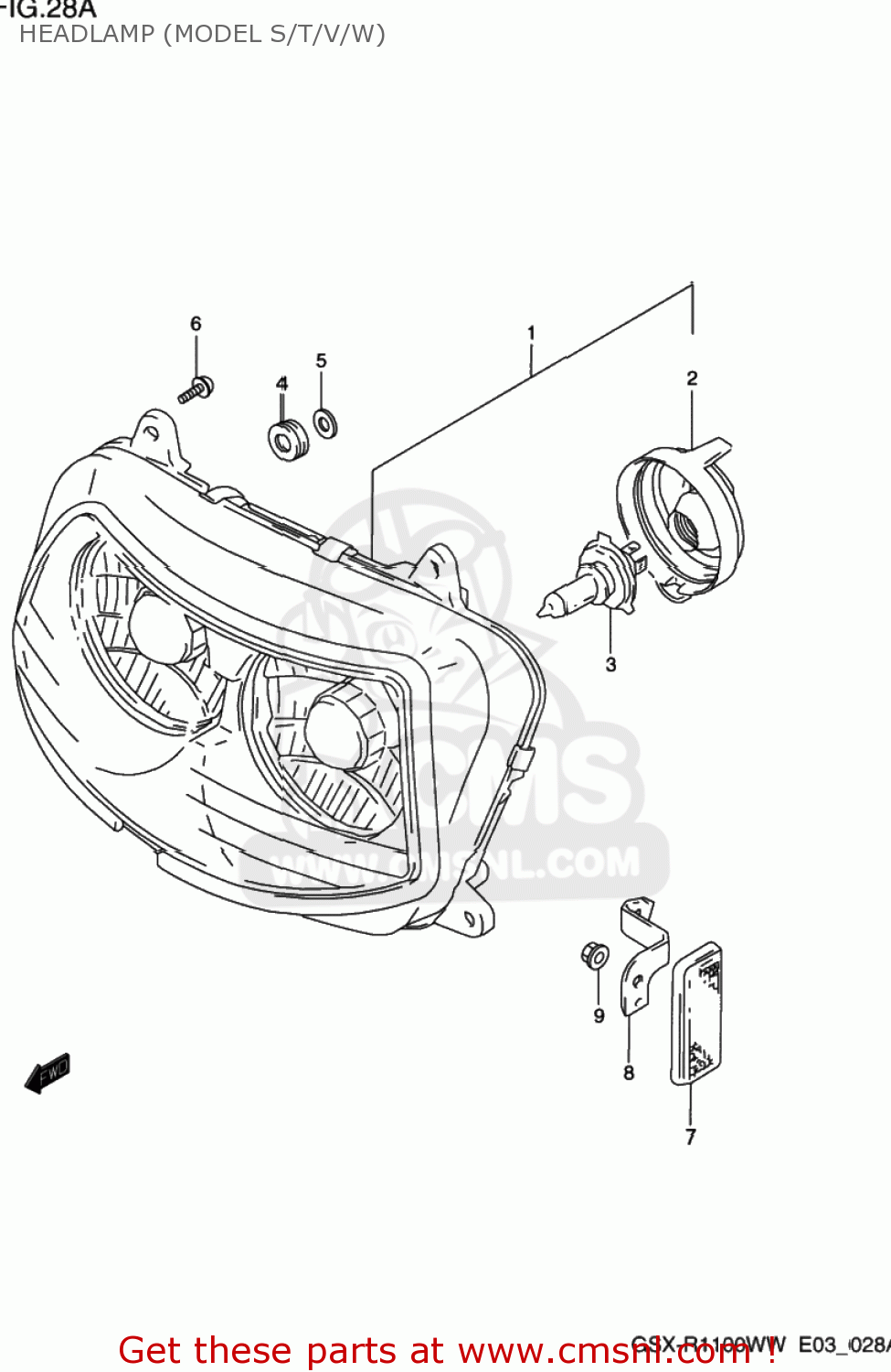 HEADLAMP (MODEL S/T/V/W) GSXR1100W 1994 (R) USA (E03)