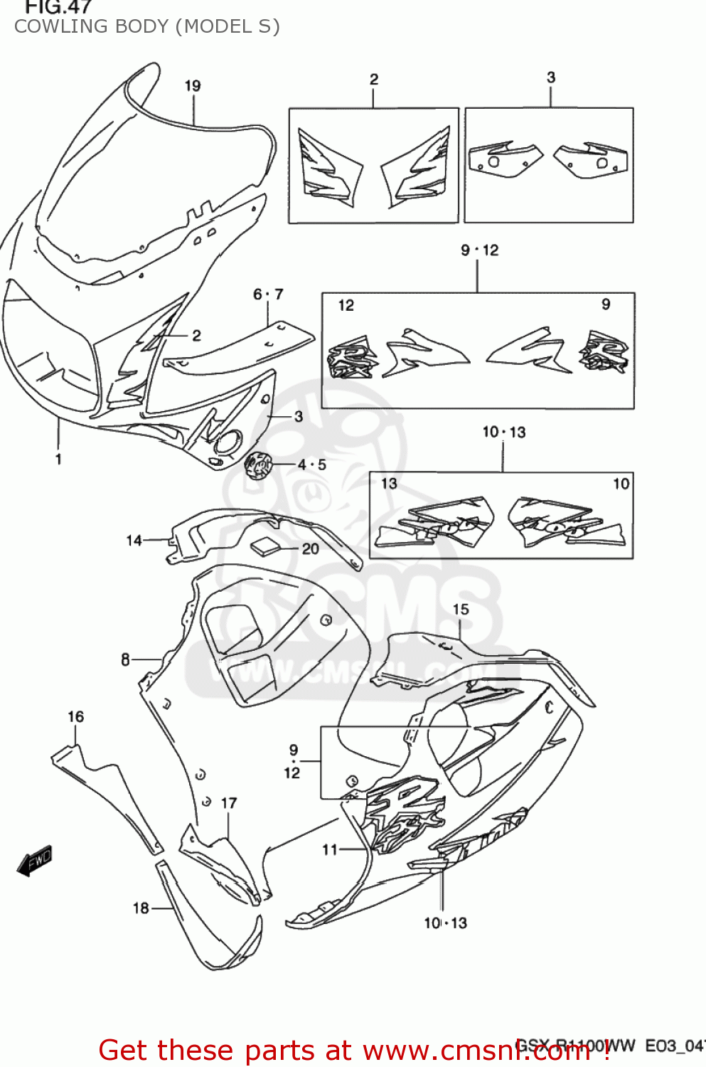 COWLING BODY (MODEL S) GSXR1100W 1995 (S) USA (E03)