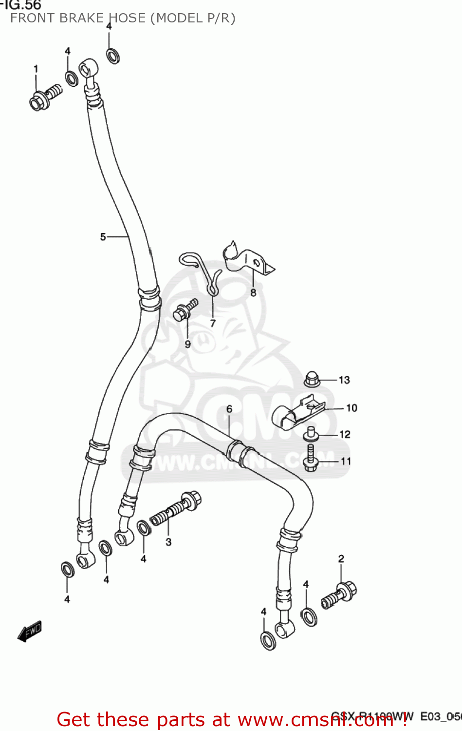 FRONT BRAKE HOSE (MODEL P/R) GSXR1100W 1995 (S) USA (E03)