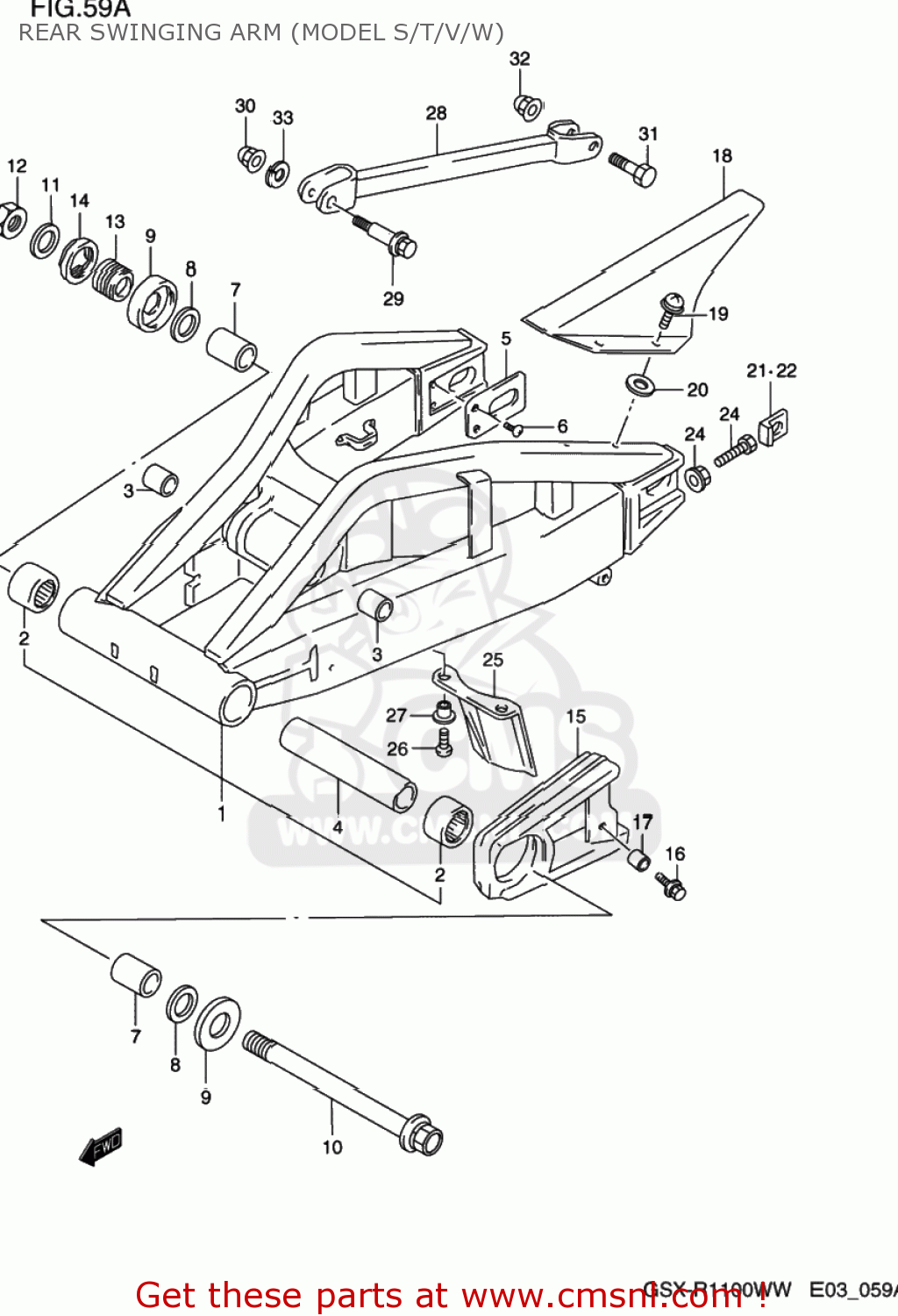 REAR SWINGING ARM (MODEL S/T/V/W) GSXR1100W 1995 (S) USA (E03)