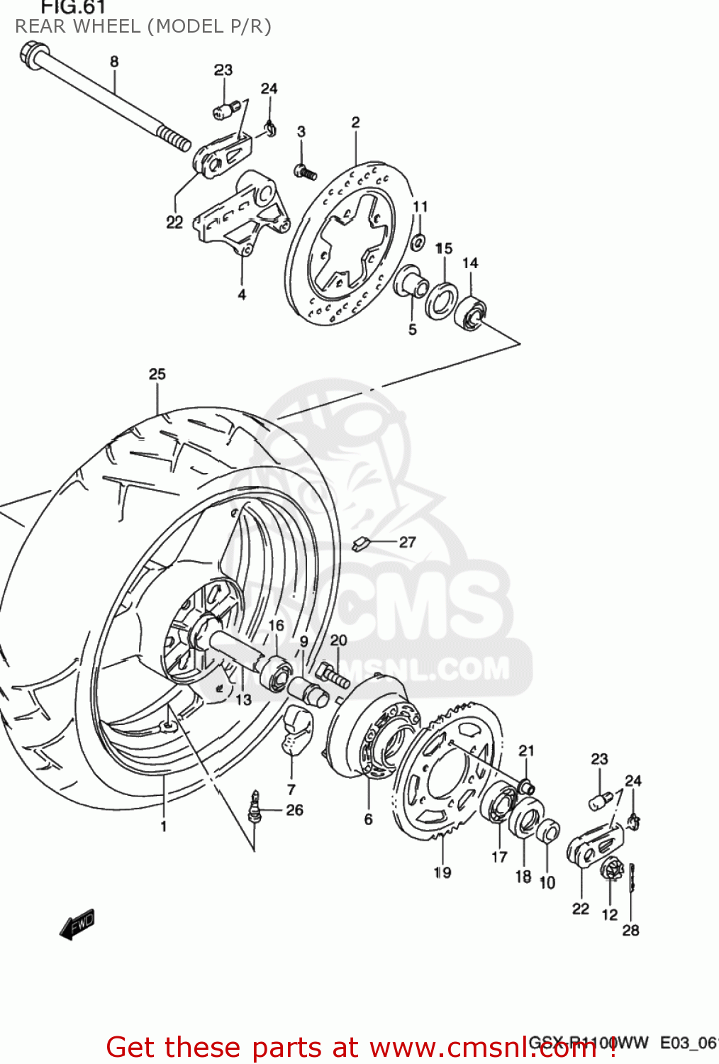 REAR WHEEL (MODEL P/R) GSXR1100W 1995 (S) USA (E03)