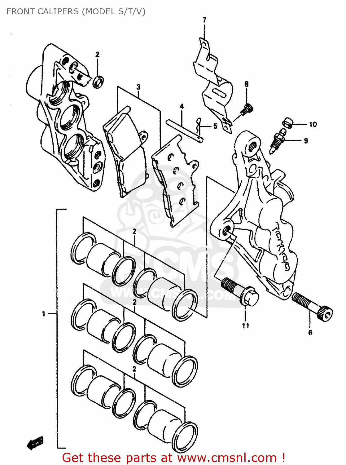 FRONT CALIPERS (MODEL S/T/V) GSXR1100W 1996 (T) (E02 E04 E22 E24 E25 E34 E39)