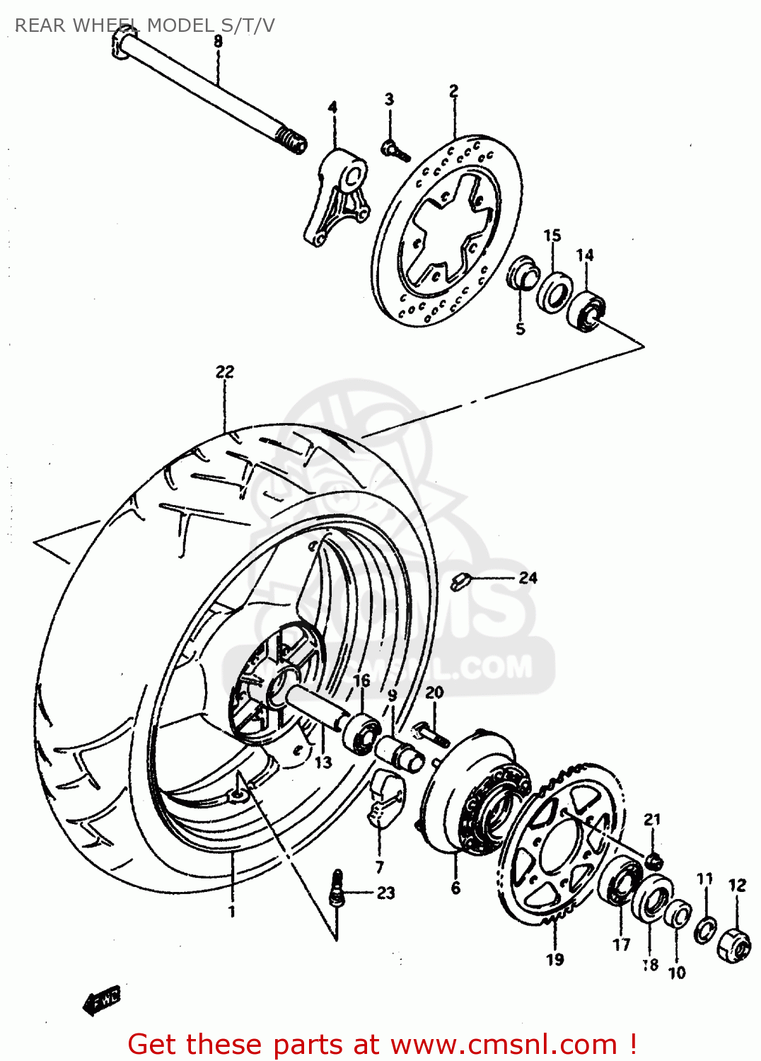 REAR WHEEL MODEL S/T/V GSXR1100W 1996 (T) (E02 E04 E22 E24 E25 E34 E39)