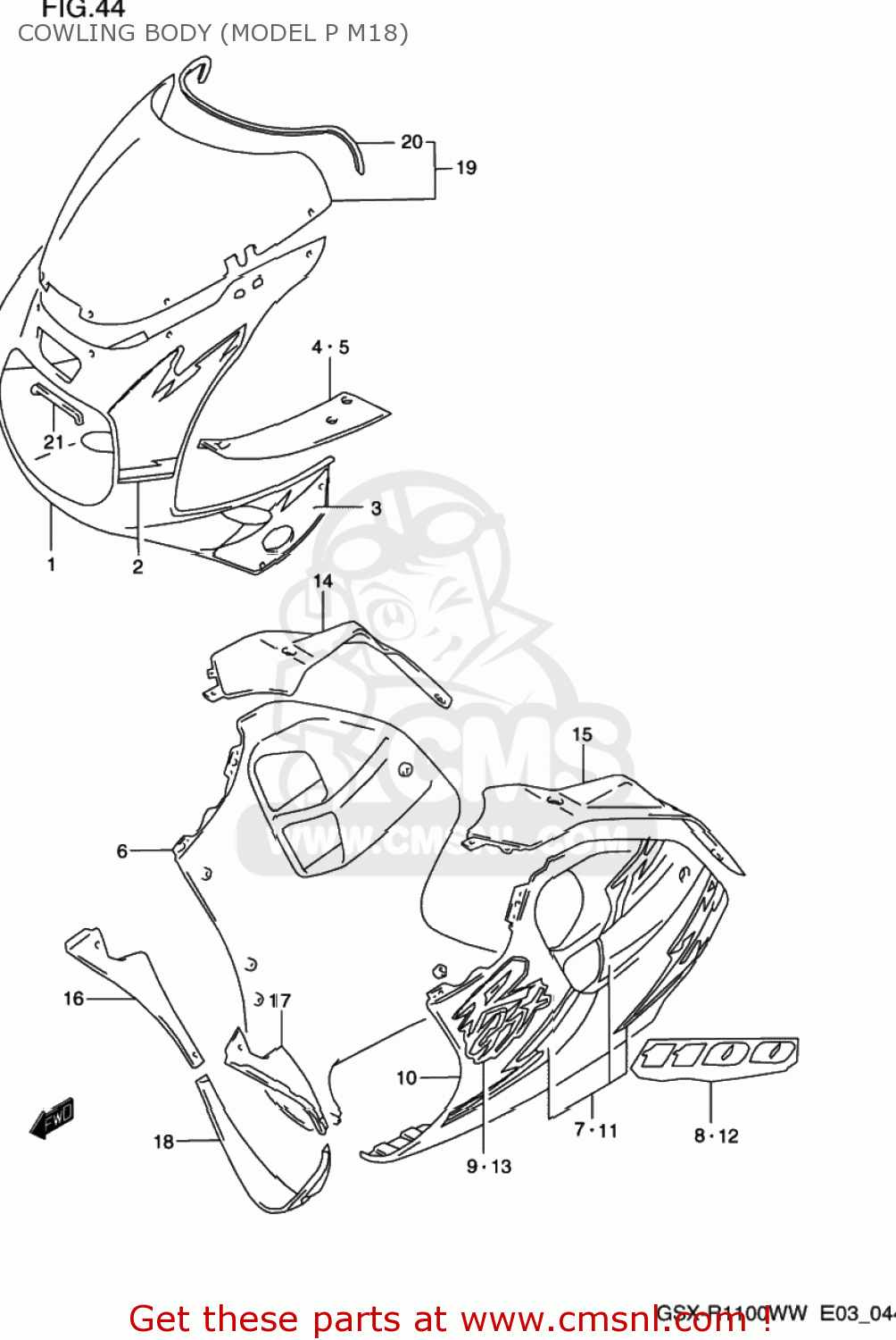 COWLING BODY (MODEL P M18) GSXR1100W 1996 (T) USA (E03)