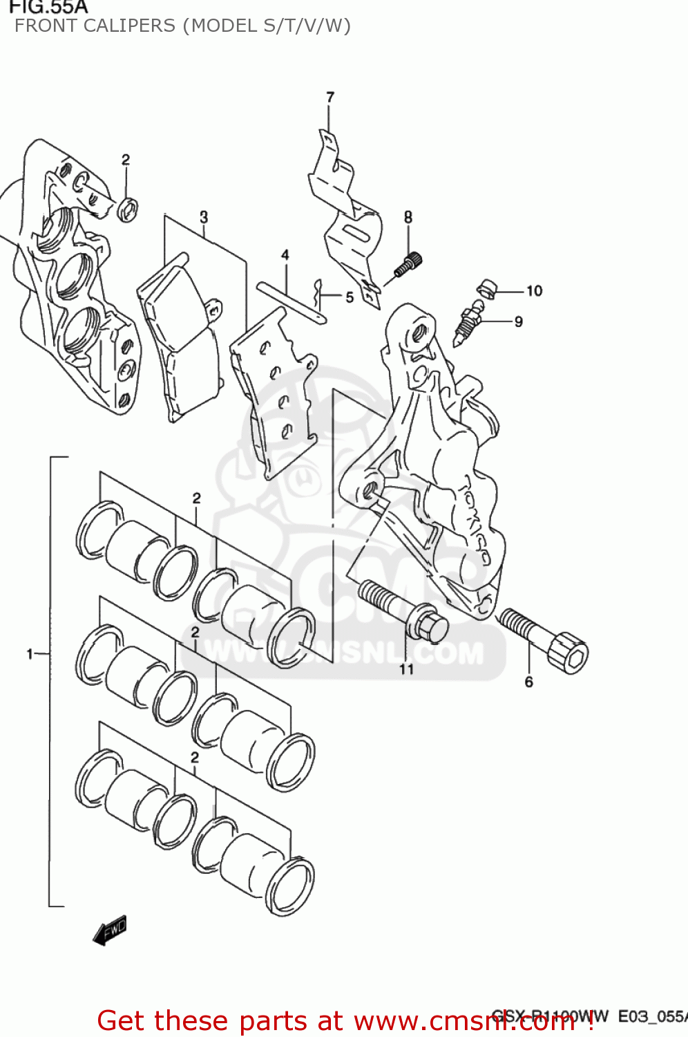 FRONT CALIPERS (MODEL S/T/V/W) GSXR1100W 1996 (T) USA (E03)
