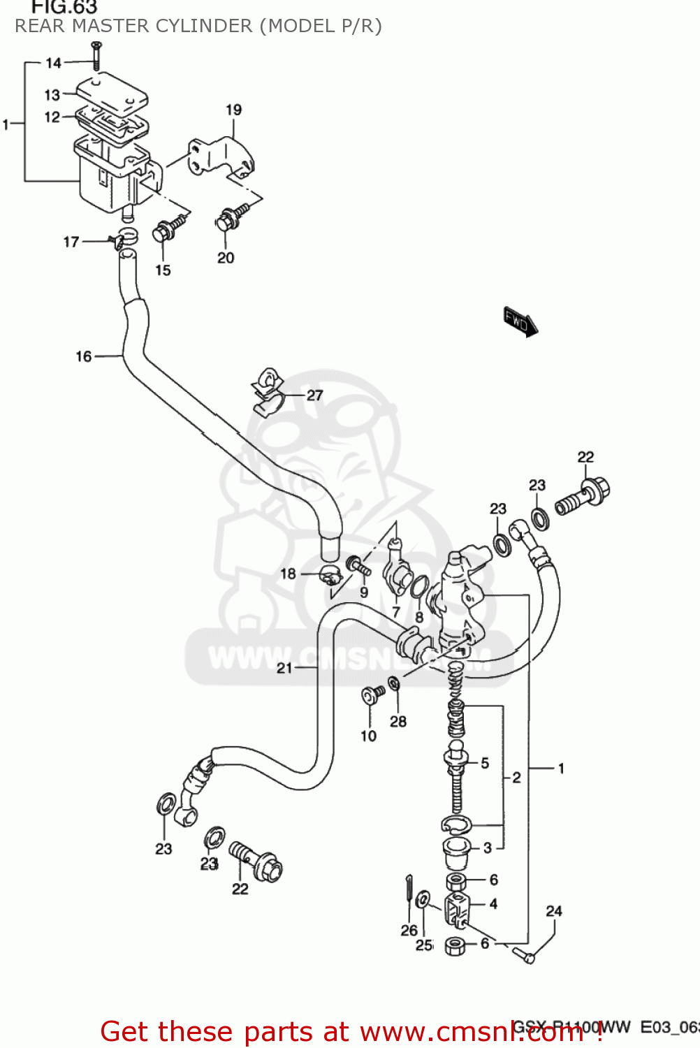 REAR MASTER CYLINDER (MODEL P/R) GSXR1100W 1996 (T) USA (E03)