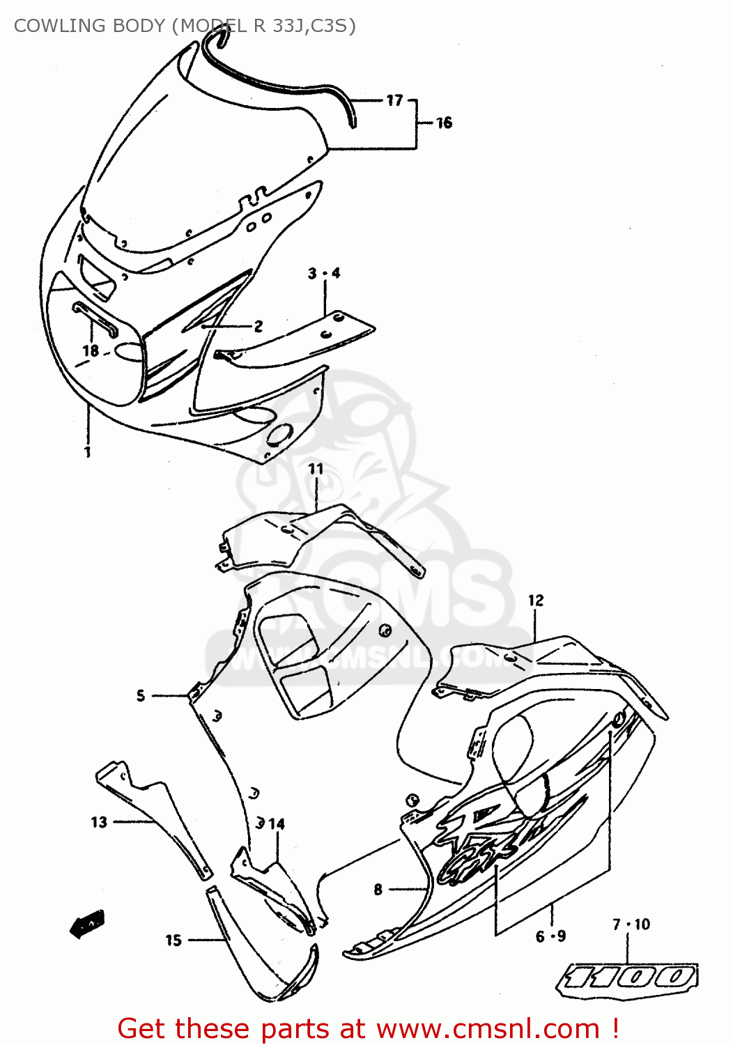 COWLING BODY (MODEL R 33J,C3S) GSXR1100W 1997 (V) (E02 E04 E18 E22 E24 E25 E34 E39) / P37