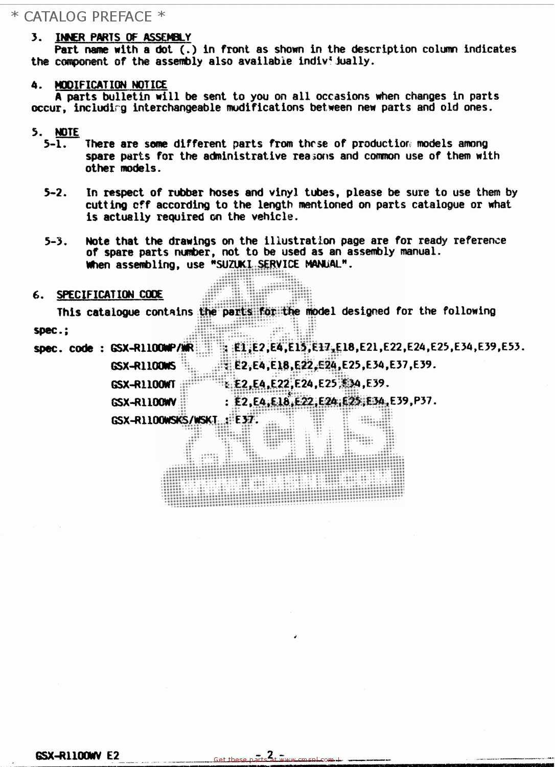 * CATALOG PREFACE * GSXR1100W 1997 (V) (E02 E04 E18 E22 E24 E25 E34 E39) / P37