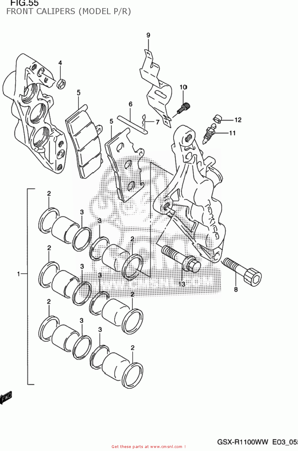 FRONT CALIPERS (MODEL P/R) GSXR1100W 1997 (V) USA (E03)