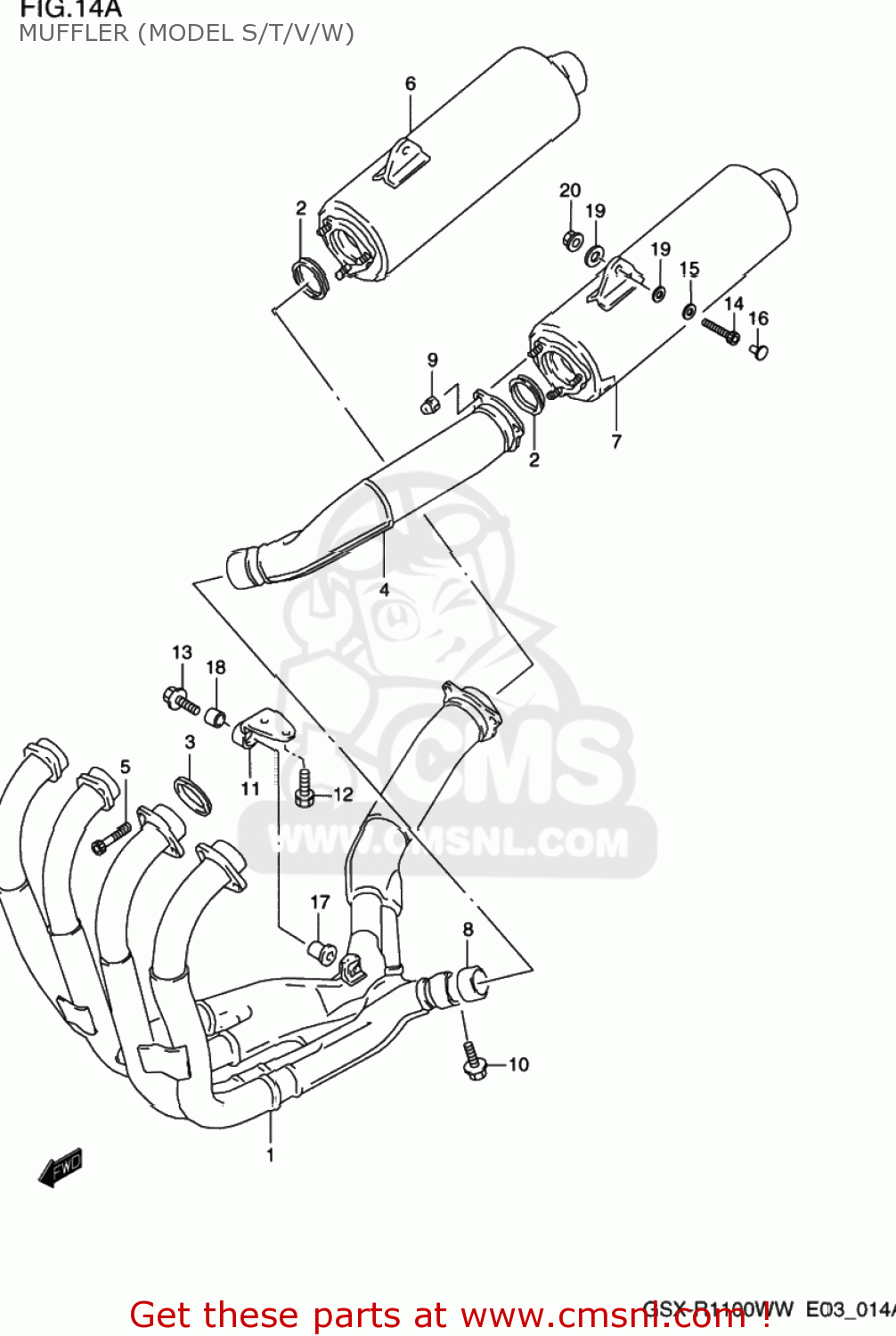 MUFFLER (MODEL S/T/V/W) GSXR1100W 1997 (V) USA (E03)