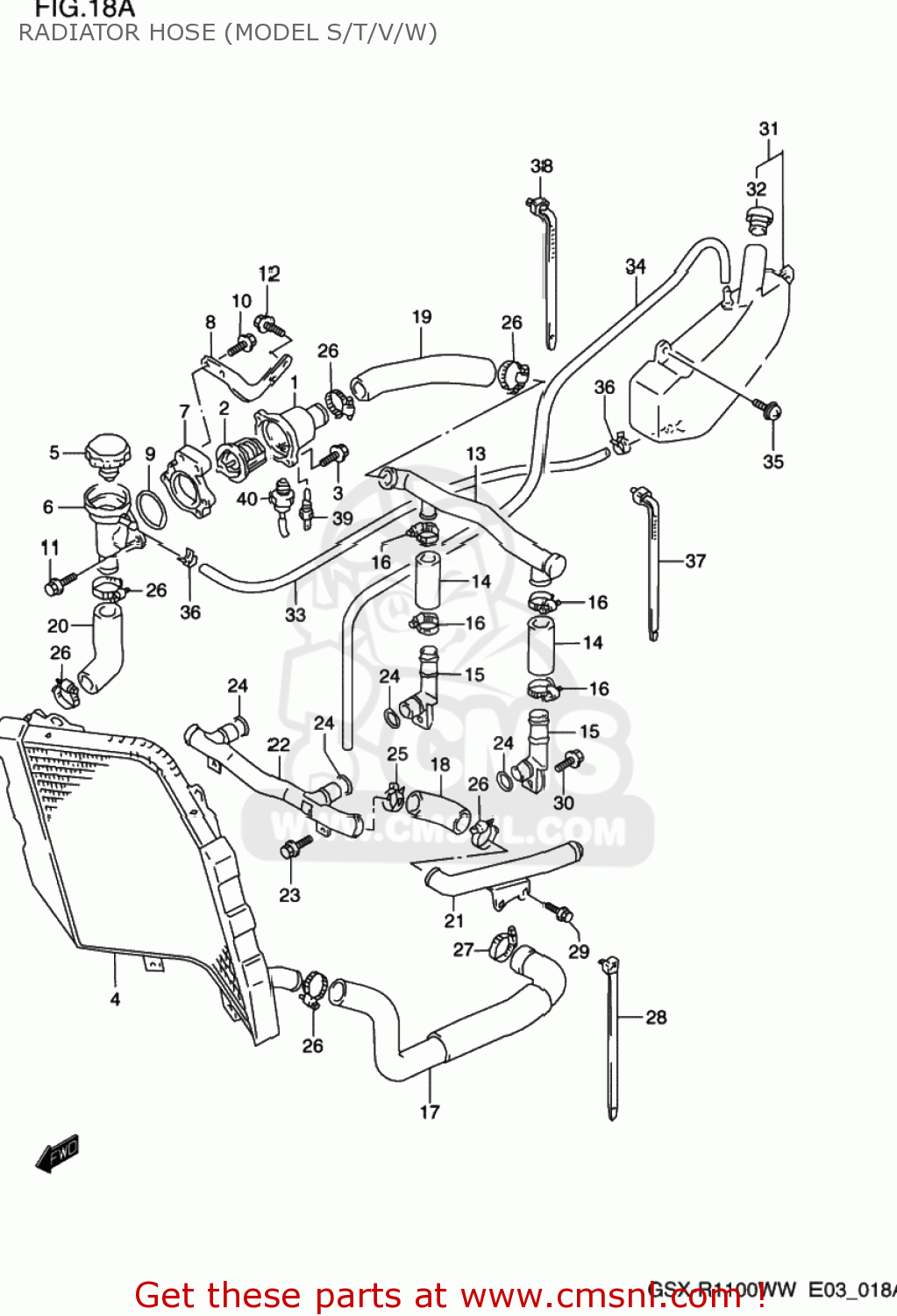 RADIATOR HOSE (MODEL S/T/V/W) GSXR1100W 1997 (V) USA (E03)