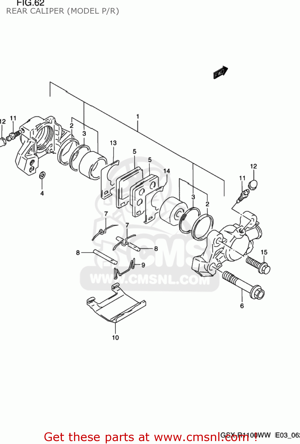 REAR CALIPER (MODEL P/R) GSXR1100W 1997 (V) USA (E03)