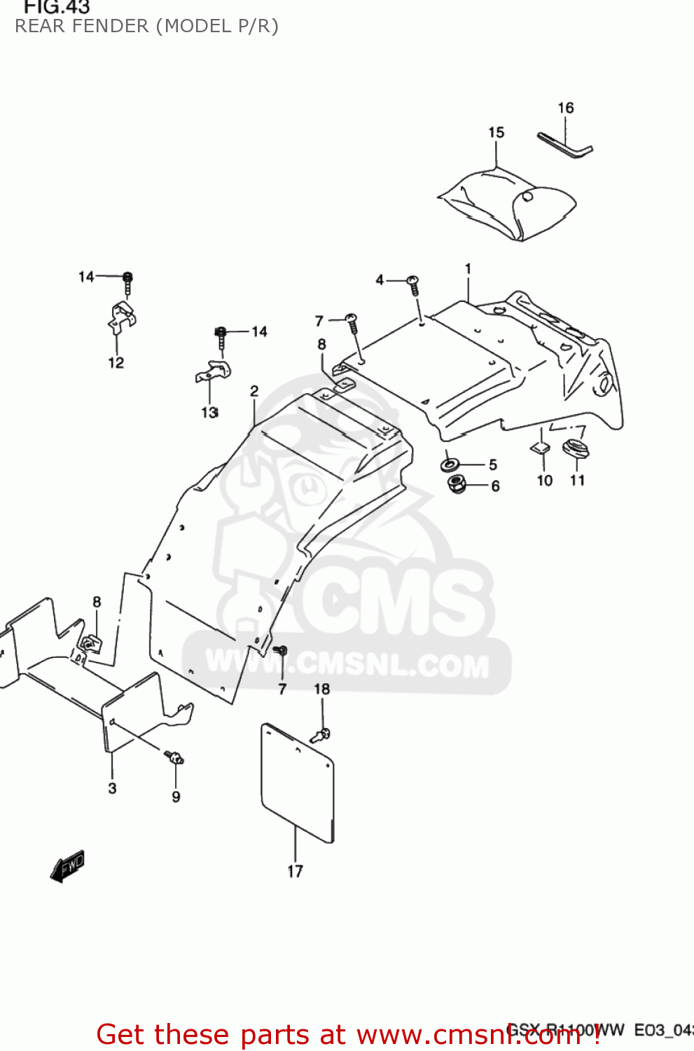 REAR FENDER (MODEL P/R) GSXR1100W 1997 (V) USA (E03)