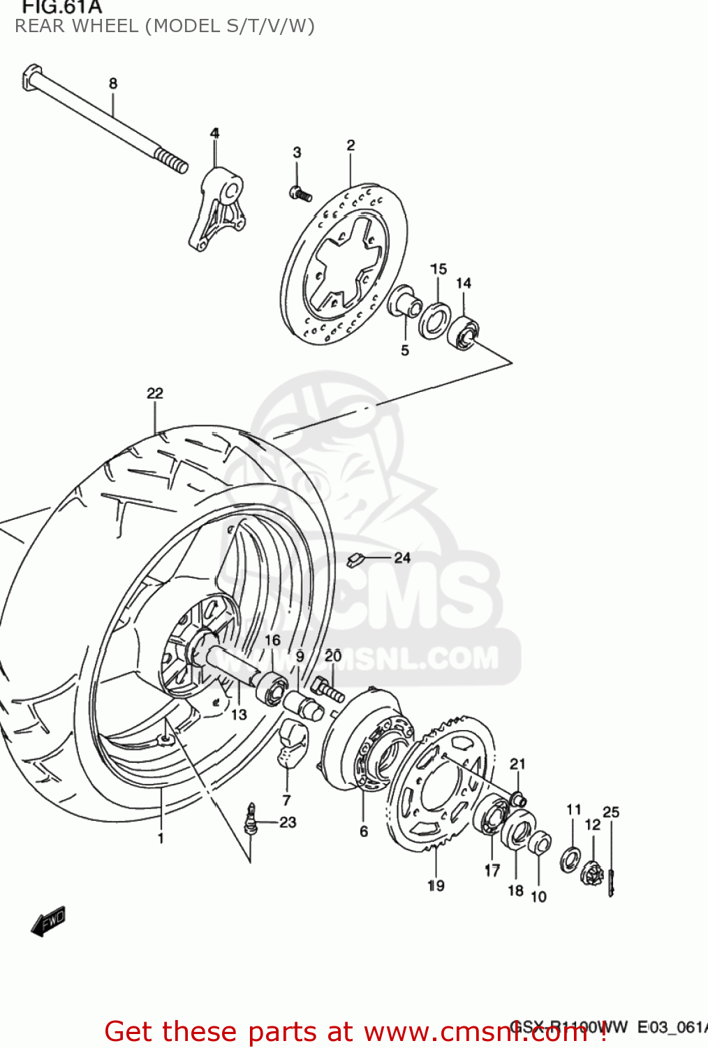 REAR WHEEL (MODEL S/T/V/W) GSXR1100W 1997 (V) USA (E03)