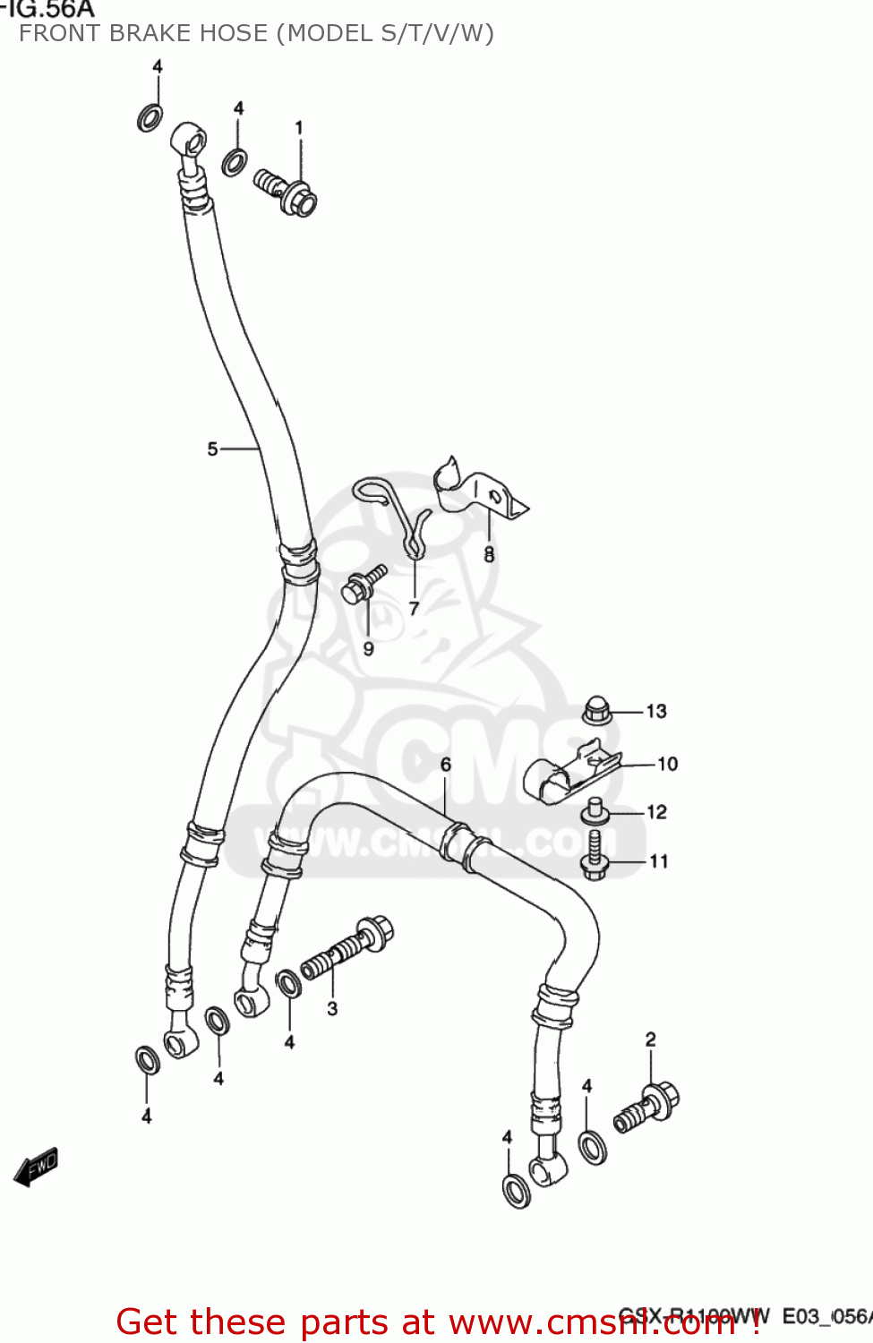 FRONT BRAKE HOSE (MODEL S/T/V/W) GSXR1100W 1998 (W) USA (E03)