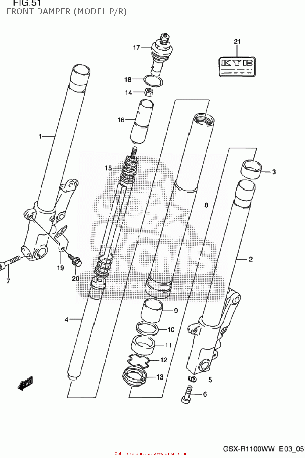 FRONT DAMPER (MODEL P/R) GSXR1100W 1998 (W) USA (E03)