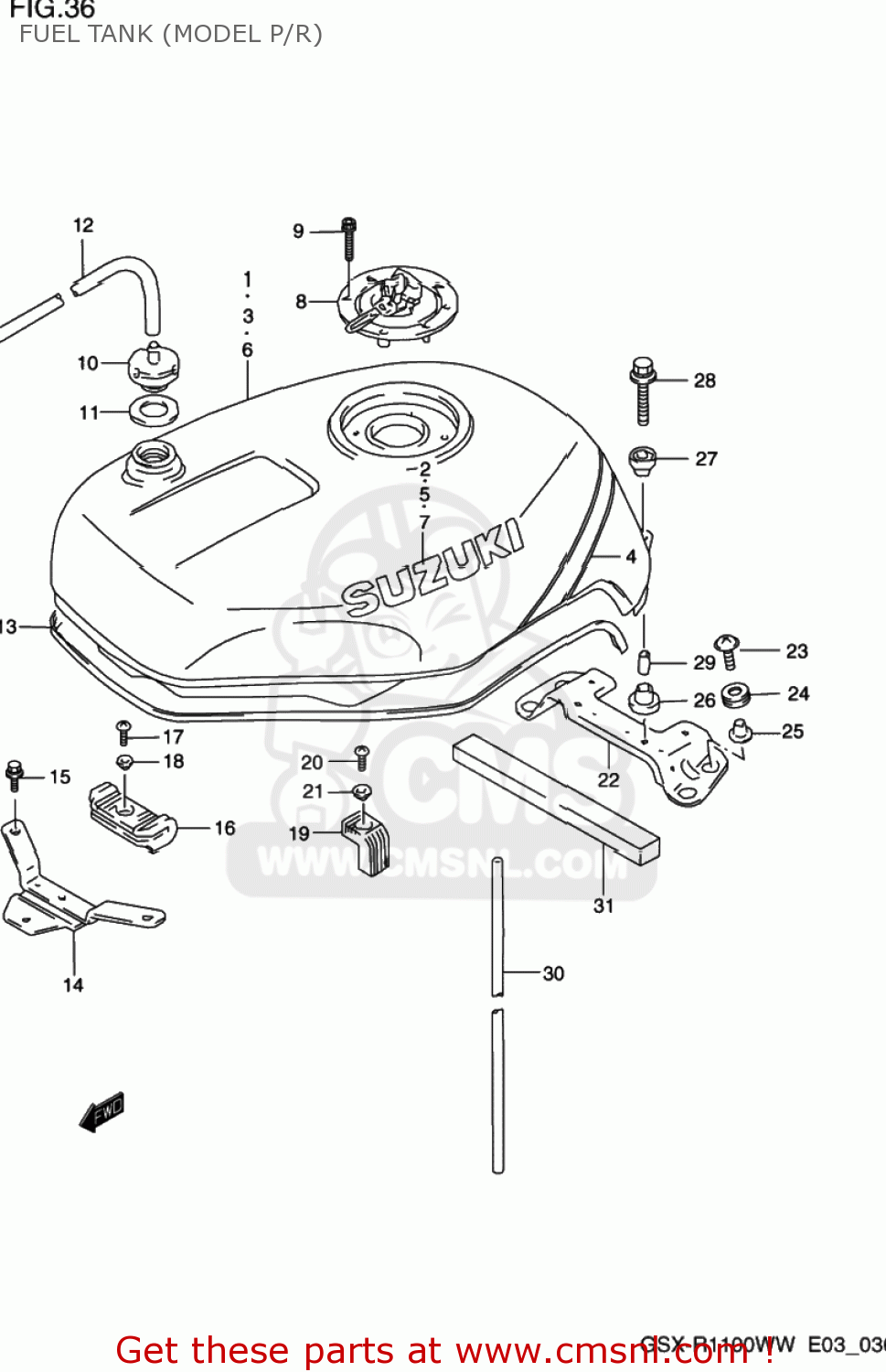 FUEL TANK (MODEL P/R) GSXR1100W 1998 (W) USA (E03)