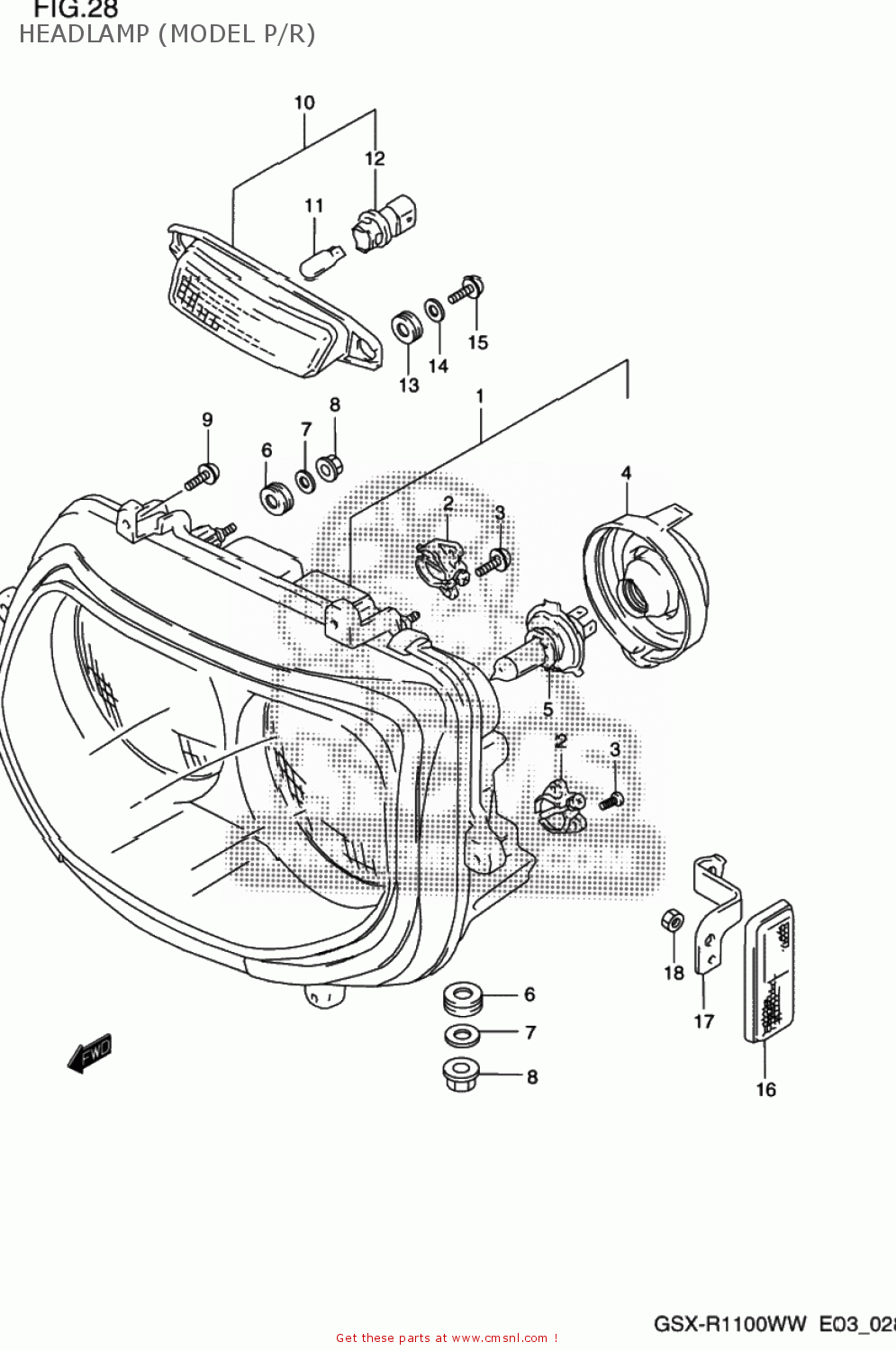 HEADLAMP (MODEL P/R) GSXR1100W 1998 (W) USA (E03)