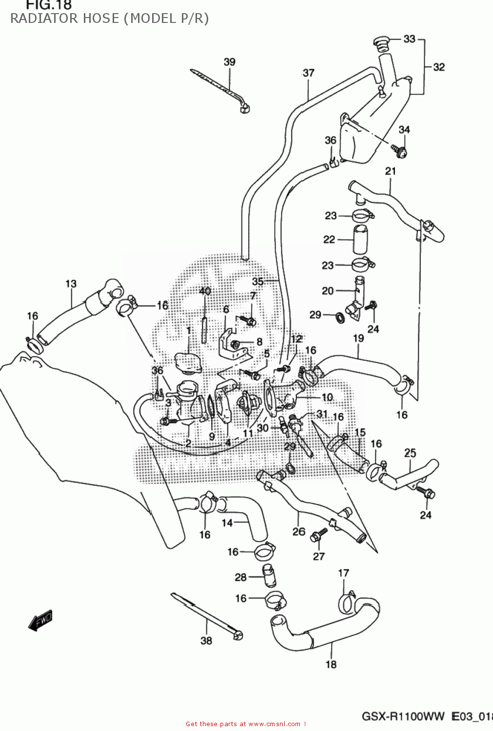 RADIATOR HOSE (MODEL P/R) GSXR1100W 1998 (W) USA (E03)