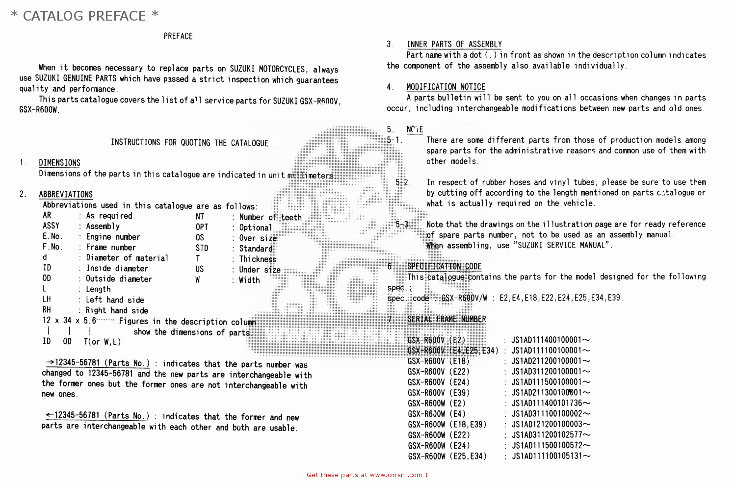 * CATALOG PREFACE * GSXR600 1997 (V) (E02 E04 E18 E22 E24 E25 E34 E39)