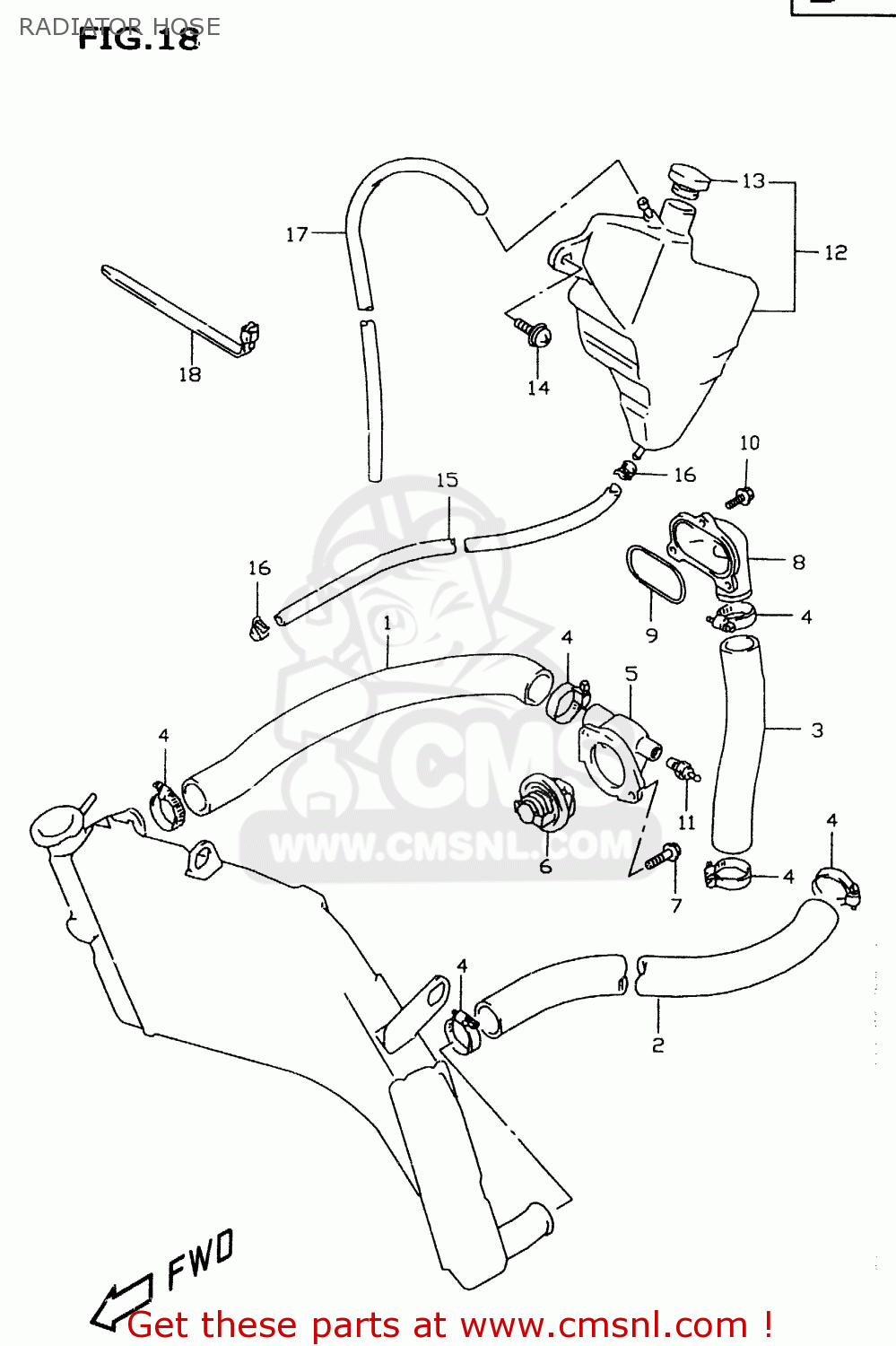 RADIATOR HOSE GSXR600 1998 (W) (E02 E04 E18 E22 E24 E25 E34 E39)