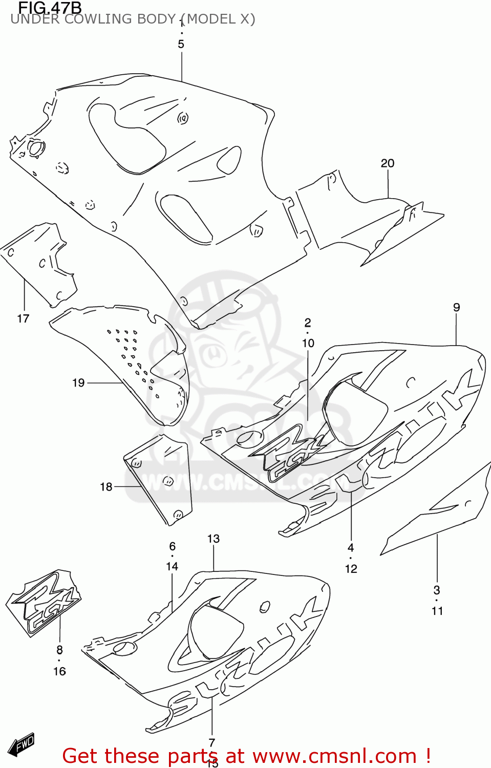 UNDER COWLING BODY (MODEL X) GSXR600 1999 (X) USA (E03)