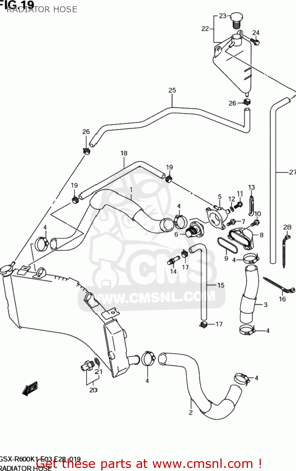 RADIATOR HOSE GSXR600 2001 (K1) USA (E03)