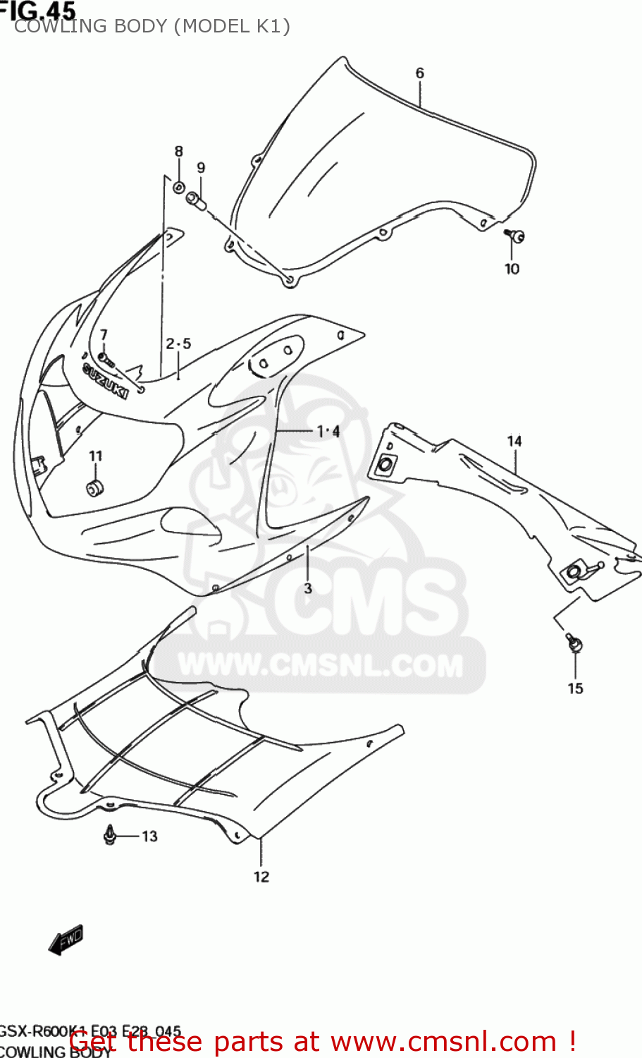 COWLING BODY (MODEL K1) GSXR600 2002 (K2) USA (E03)